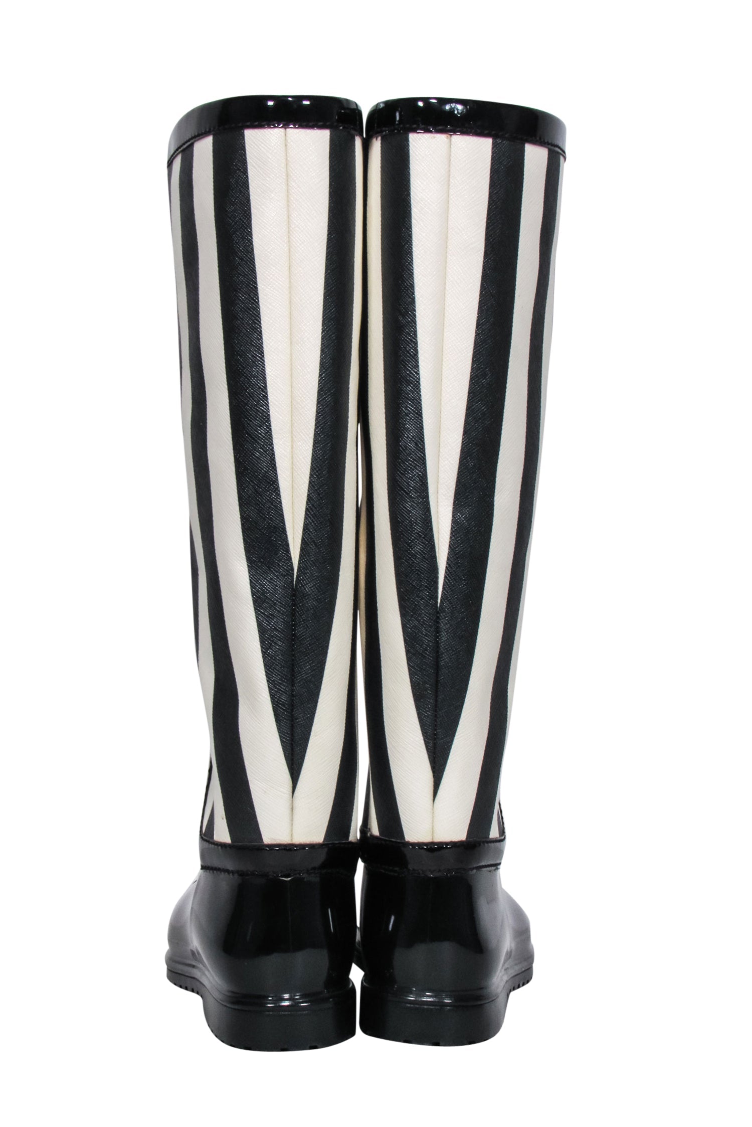 Dolce & Gabbana's Stylish Black & Cream Striped Rain Boots - Size 8