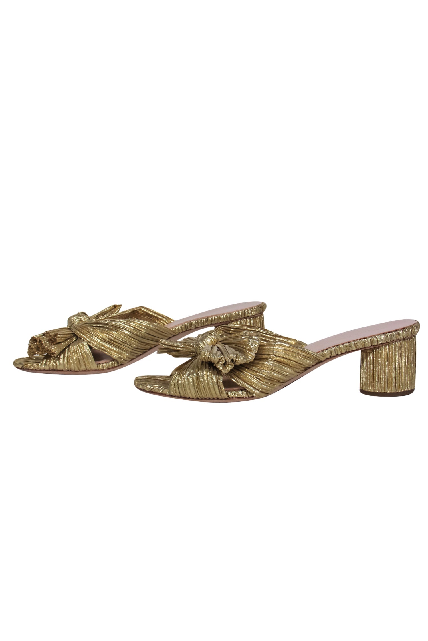 Loeffler Randall Gold Crinkle Knotted Block Heel Mules - Size 9
