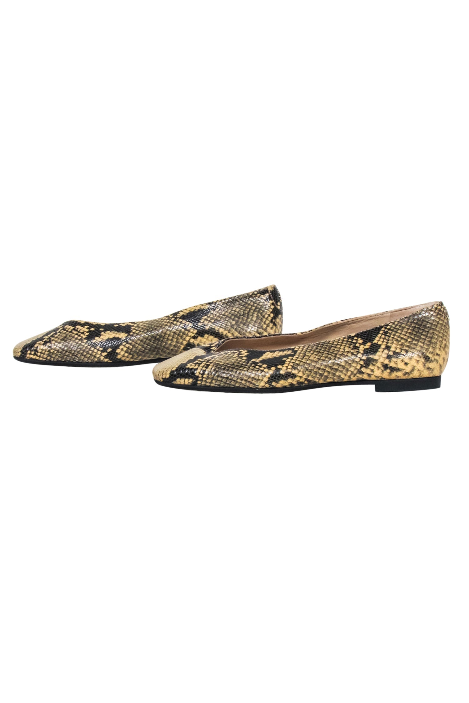 Jimmy Choo Juelle Dijon Snake Print Beige & Black Flats - Size 7.5
