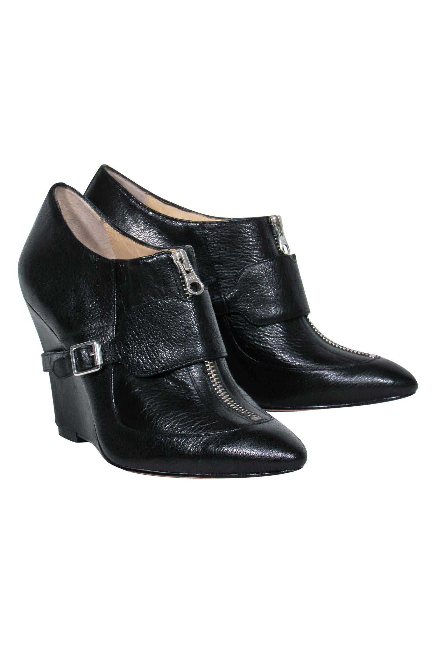 Elizabeth & James Black Leather Zip - Up Wedge Booties in Size 7: Chic Fall Footwear