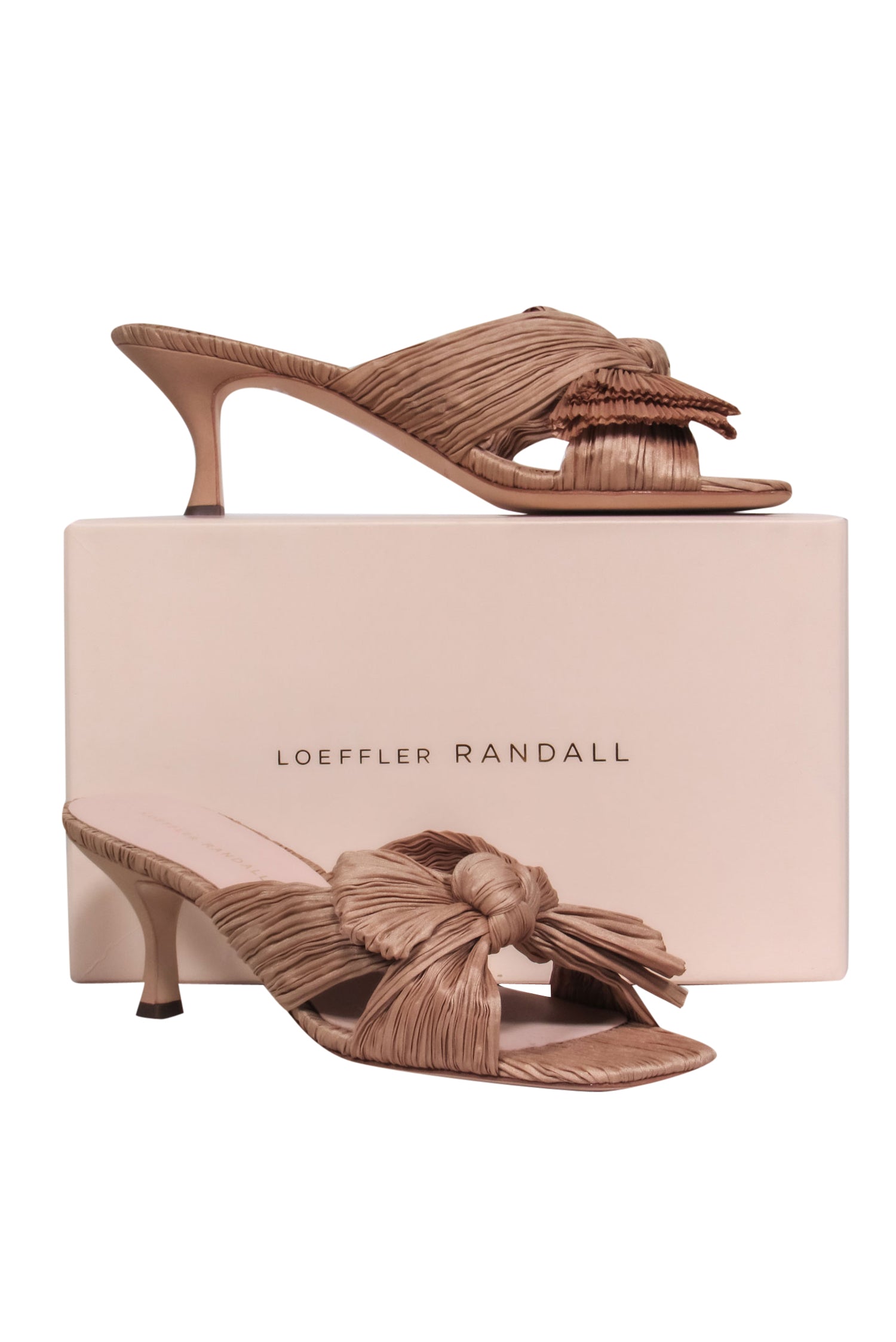 Loeffler Randall - Stunning Beige Crinkle Knotted Kitten Heel Mules, Size 9.5