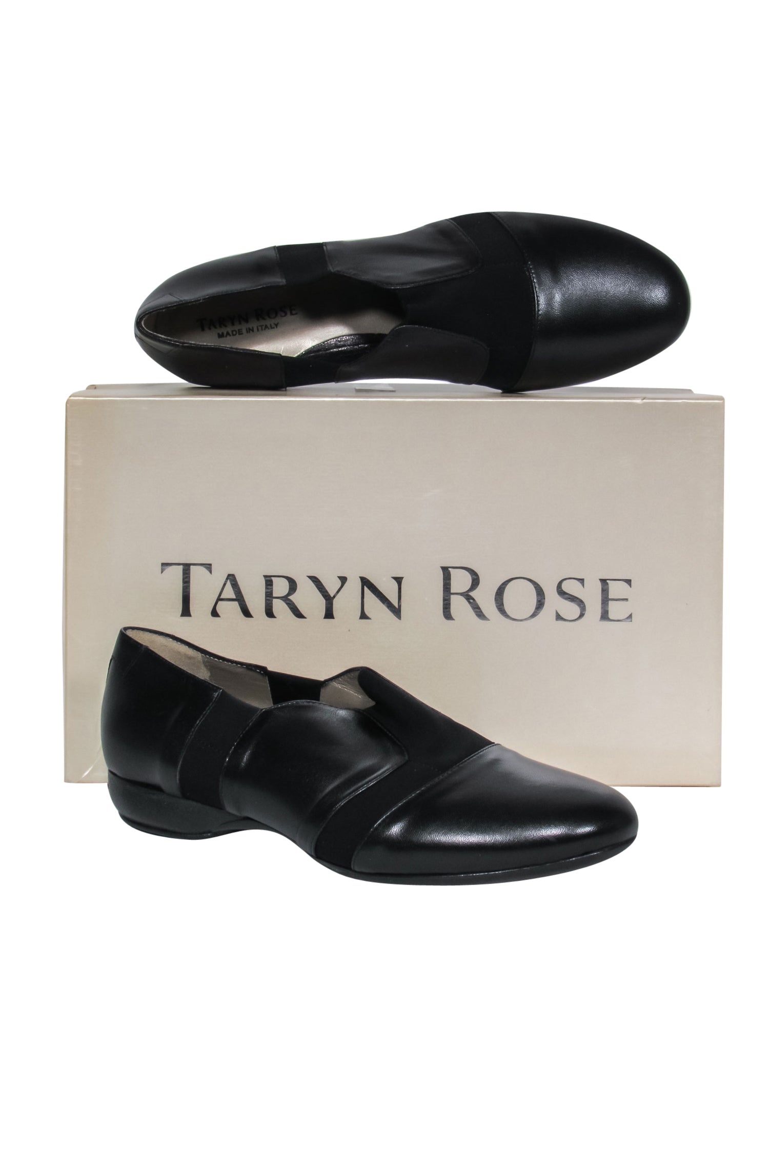 Taryn Rose Sakia Nappa Loafers - Black Leather & Fabric, Size 10