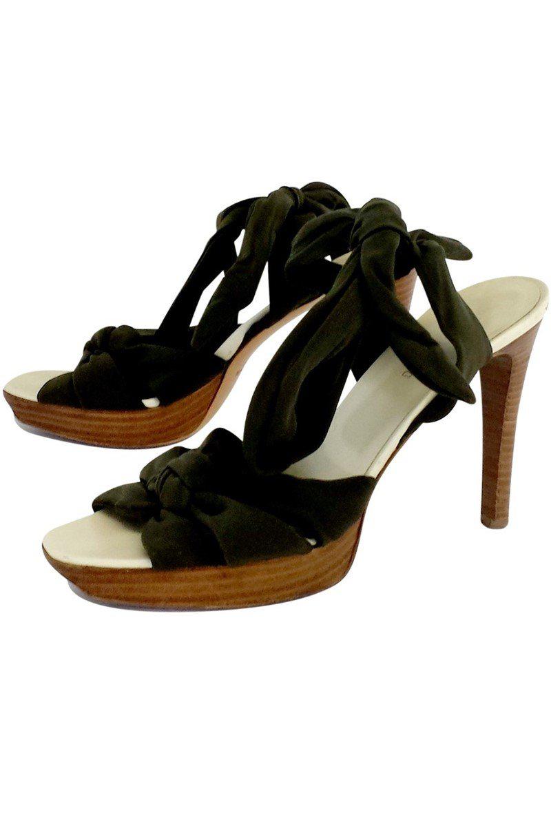 Helmut Lang's Stunning Olive Green Fabric Tie Up Heels in Size 8