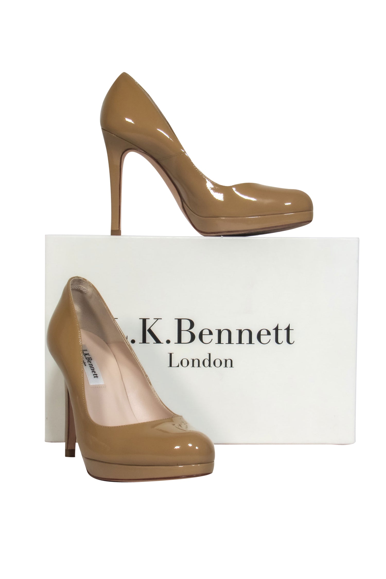 L.K. Bennett Nude Patent Leather Platform Pumps - Size 7.5 - A Timeless Elegance