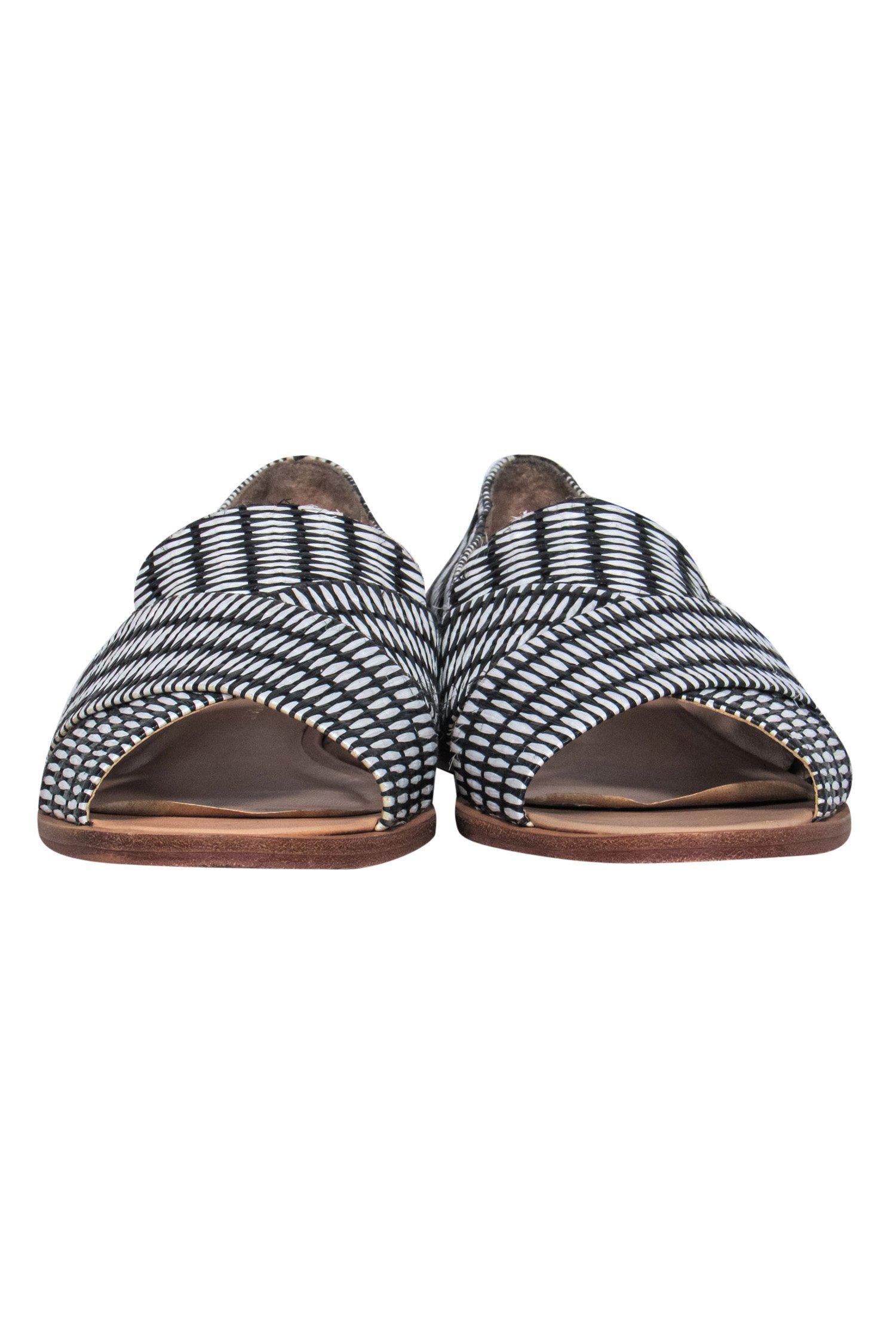 Loeffler Randall White & Black Woven Peep Toe Loafers - Size 9: Summer Office Chic!