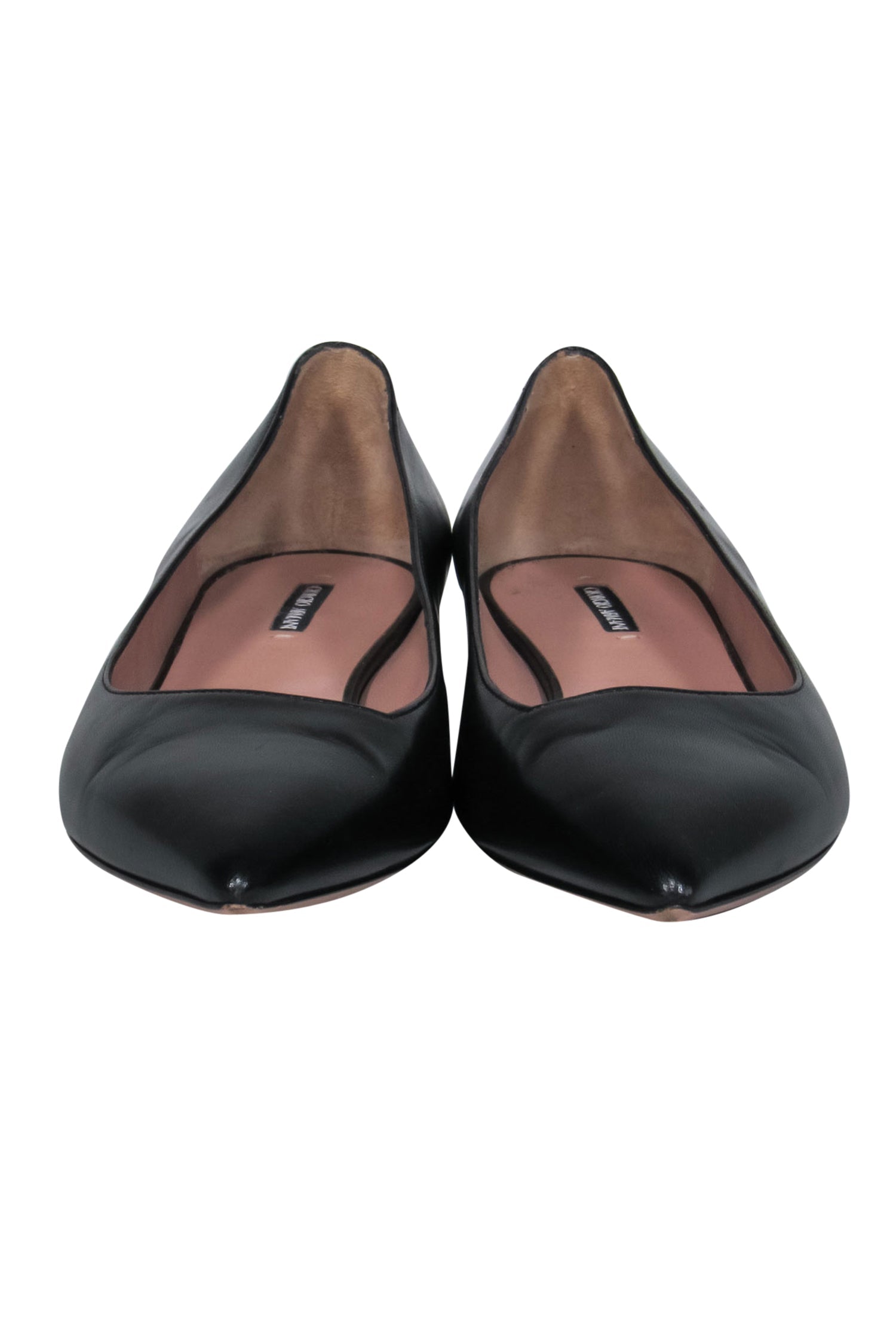 Giorgio Armani's Black Smooth Leather Pointed Toe Flats - Size 7.5: Timeless Elegance!
