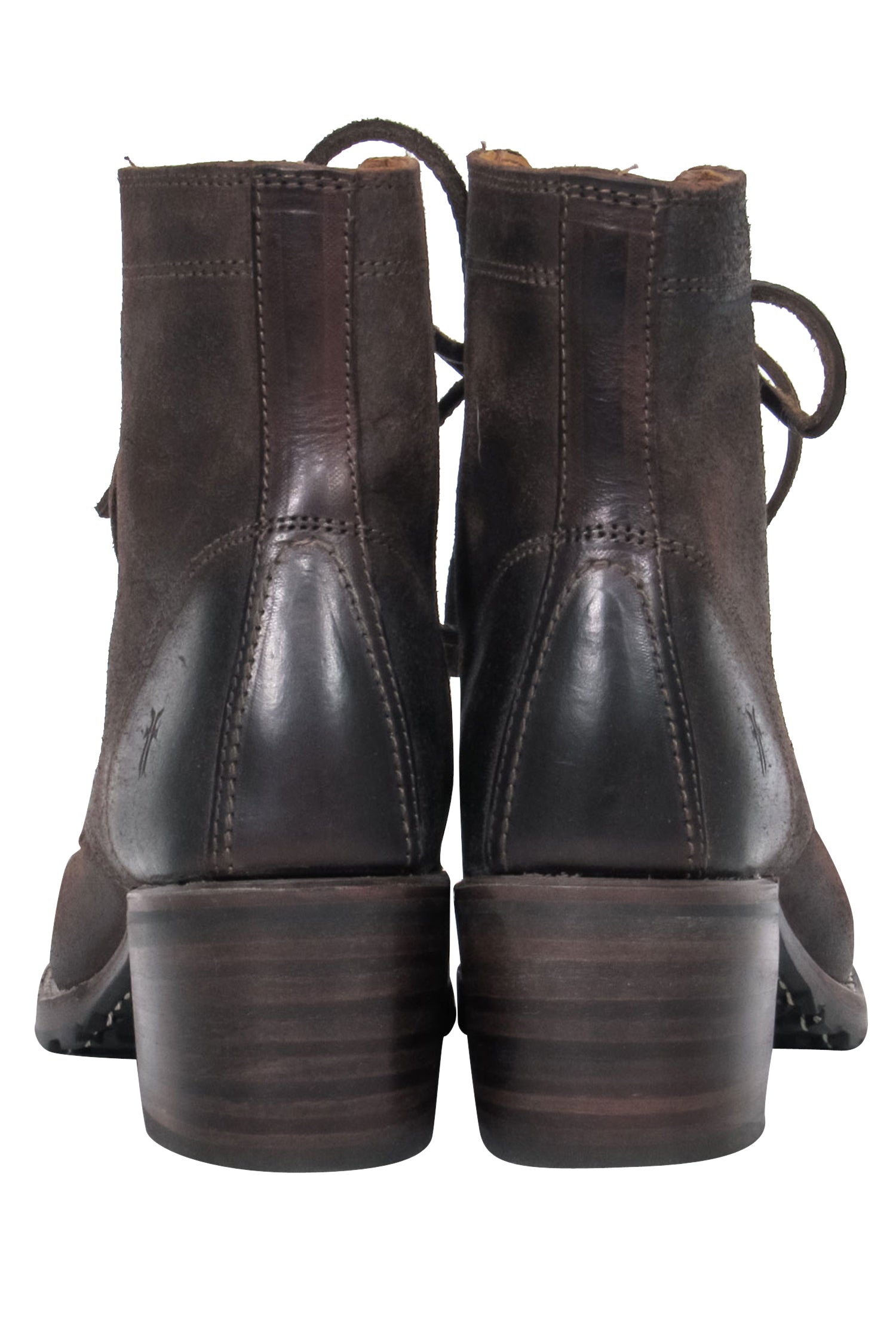 Frye's Stylish Brown Leather Lace - Up Block Heel Booties, Size 7
