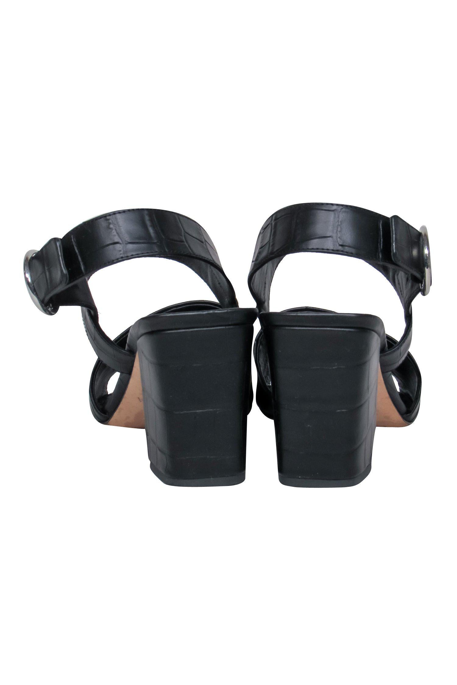 Via Spiga's Stunning Black Reptile Embossed Leather Block Heeled Sandals - Size 9