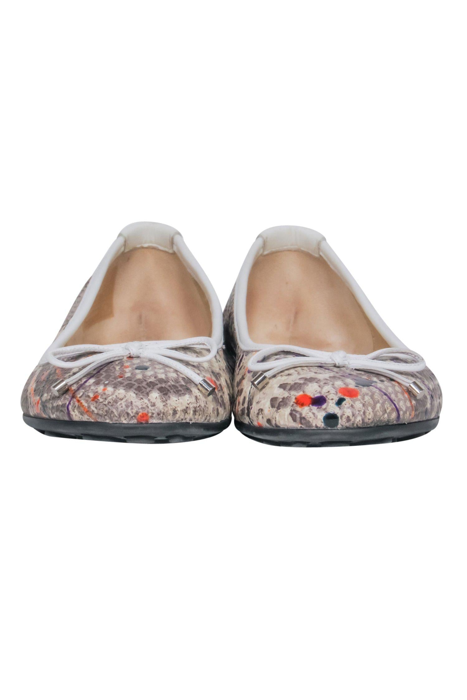 Jimmy Choo Grey Snakeskin & Paint Splatter Ballet Flats - Size 4.5