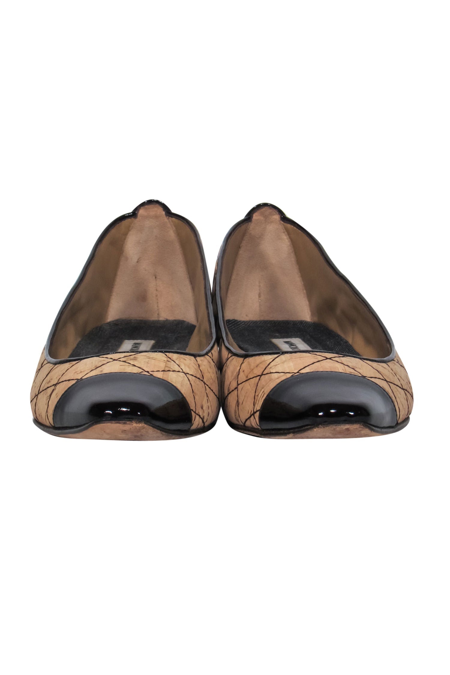 Manolo Blahnik Tan Cork Quilted Ballet Flats with Toe Cap - Size 11: A Timeless Parisian Style!