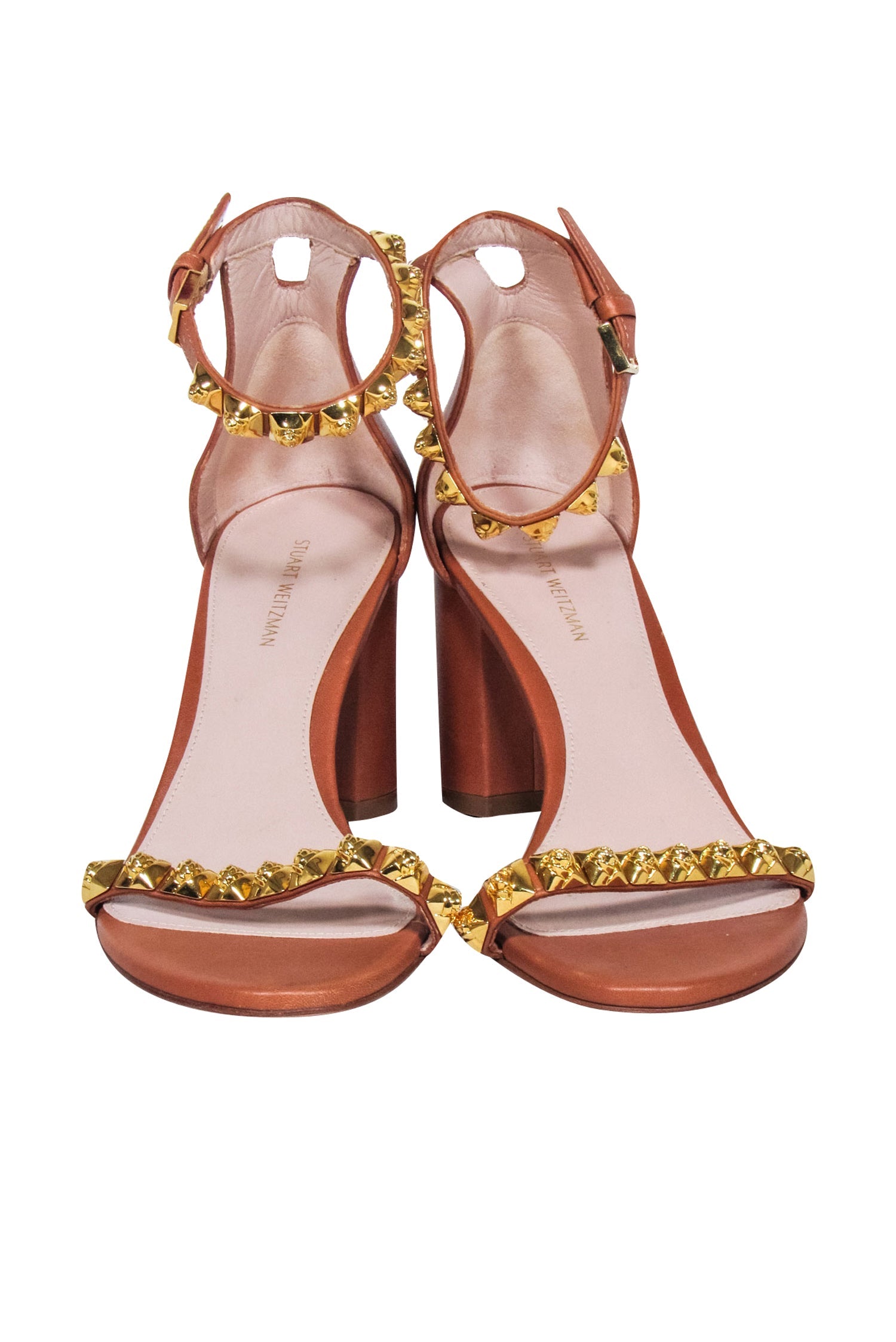 Stuart Weitzman Tan Studded 'Rosemarie' Leather Sandals - Size 7.5