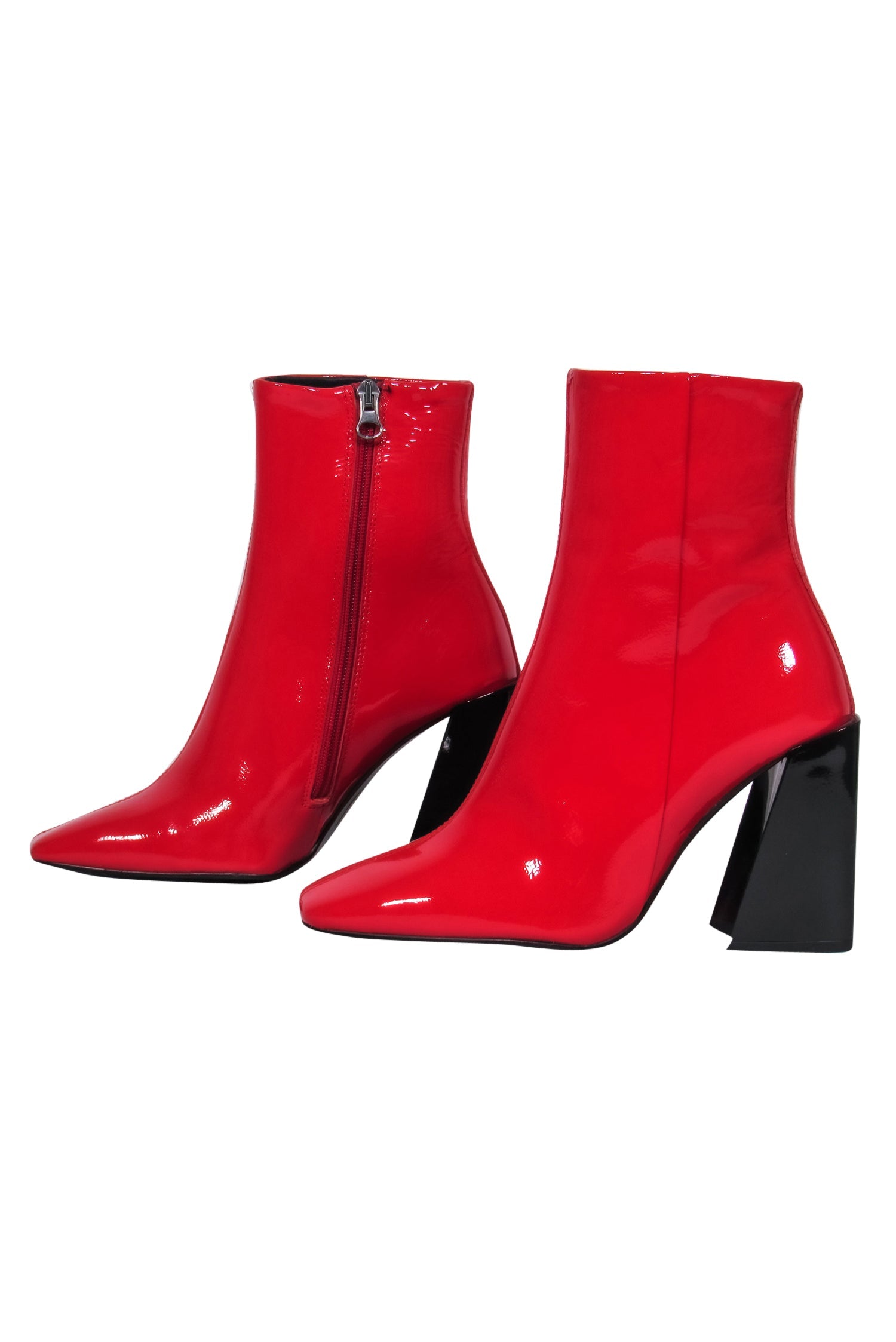 L'Intervalle Red Patent Leather Square Toe Block Heel Booties - Size 7