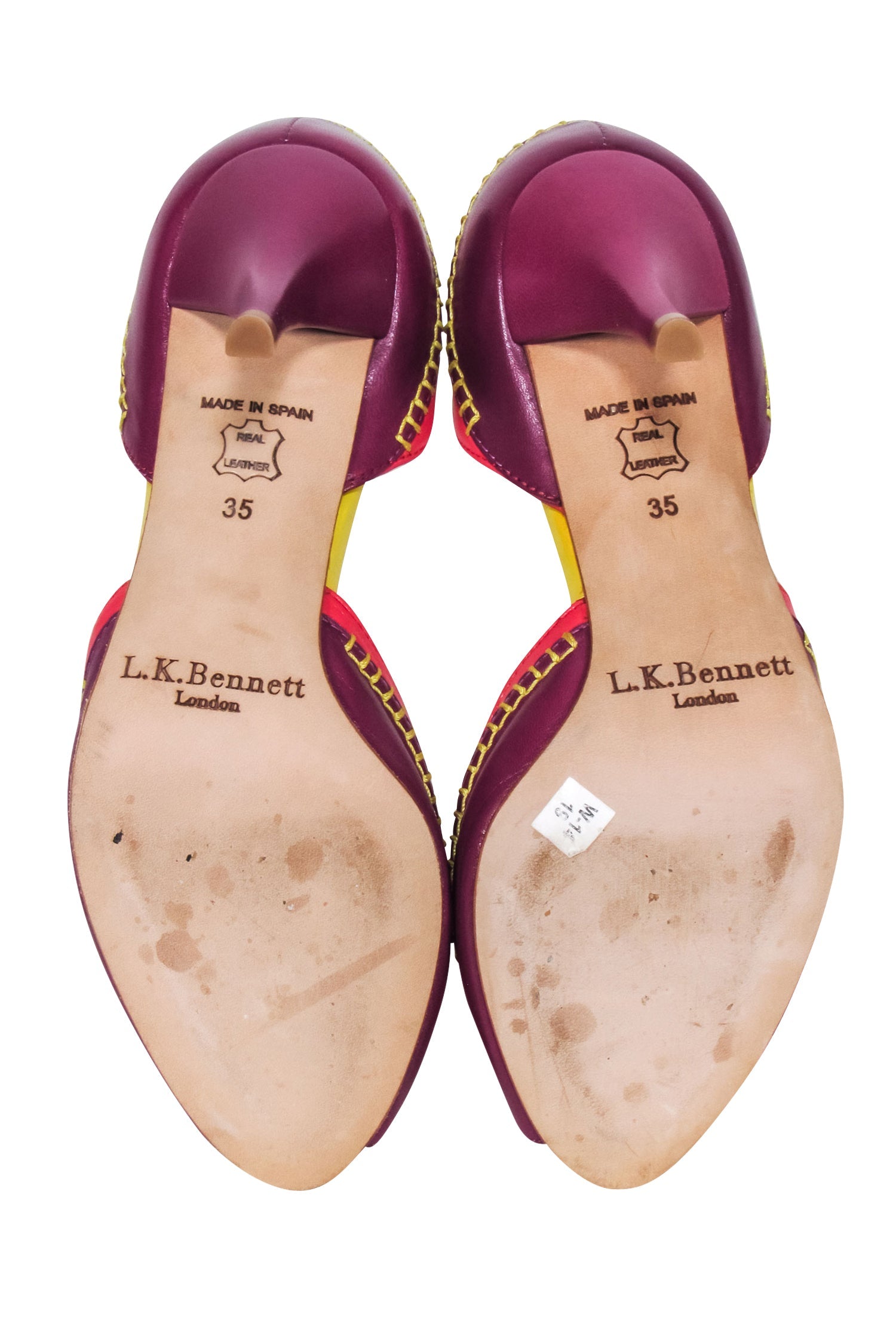 L.K. Bennett - Stunning Purple, Pink & Yellow Peep Toe Pumps with Contrast Stitching, Size 4