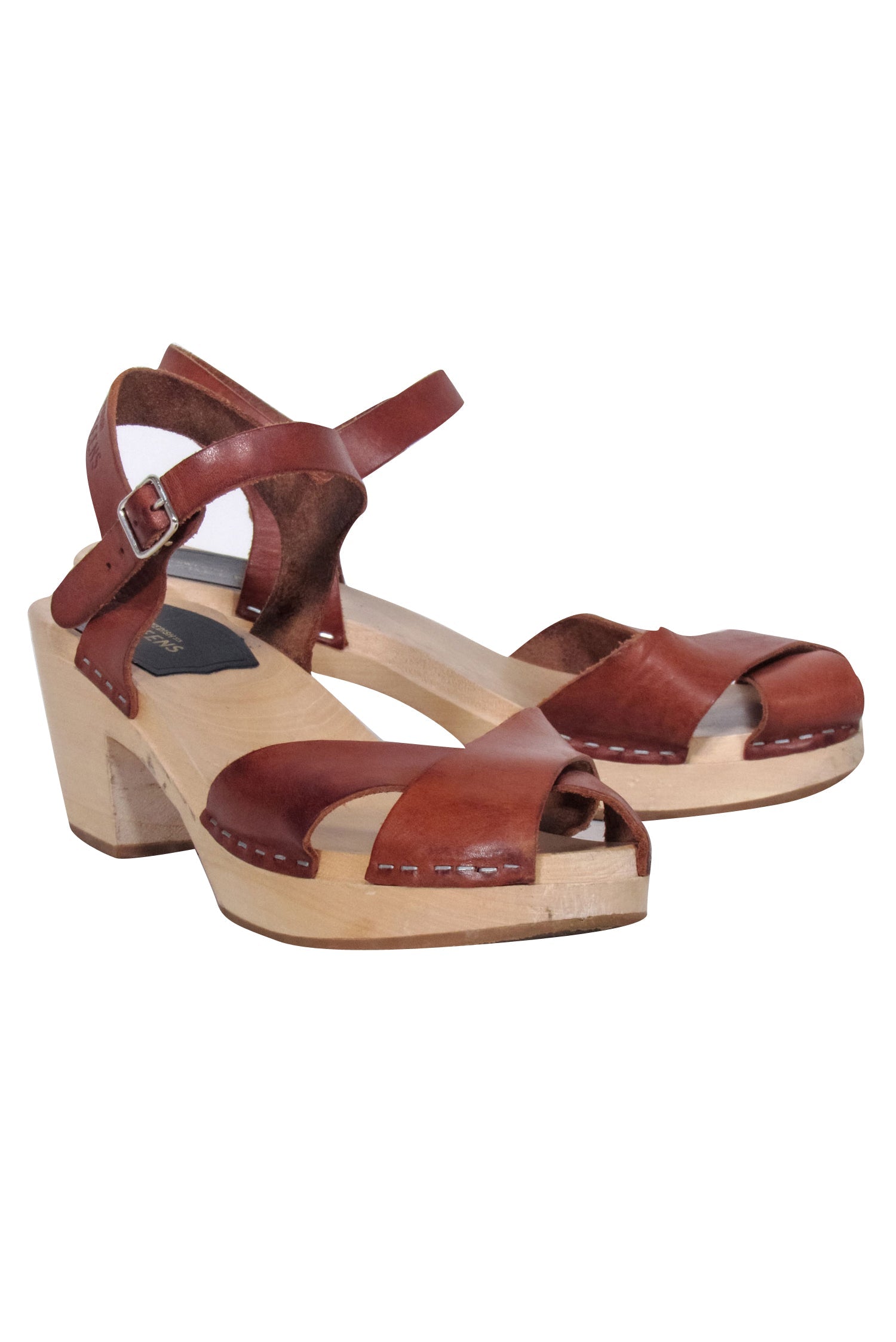 Swedish Hasbeens Brown Leather Strappy Heel Sandals - Size 9