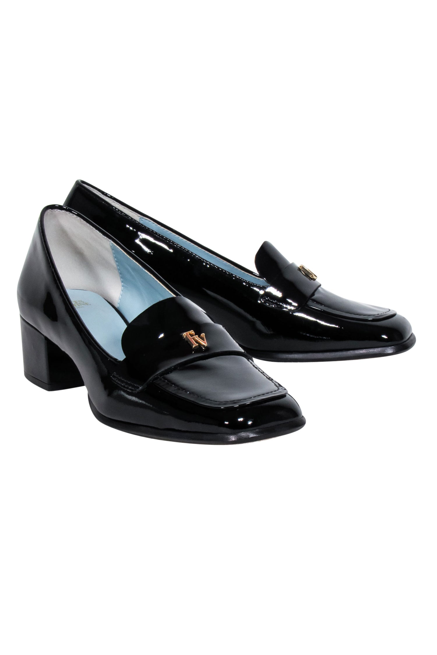 Frances Valentine Black Patent Leather Heeled Loafers - Size 7.5: Elevate Your Style!