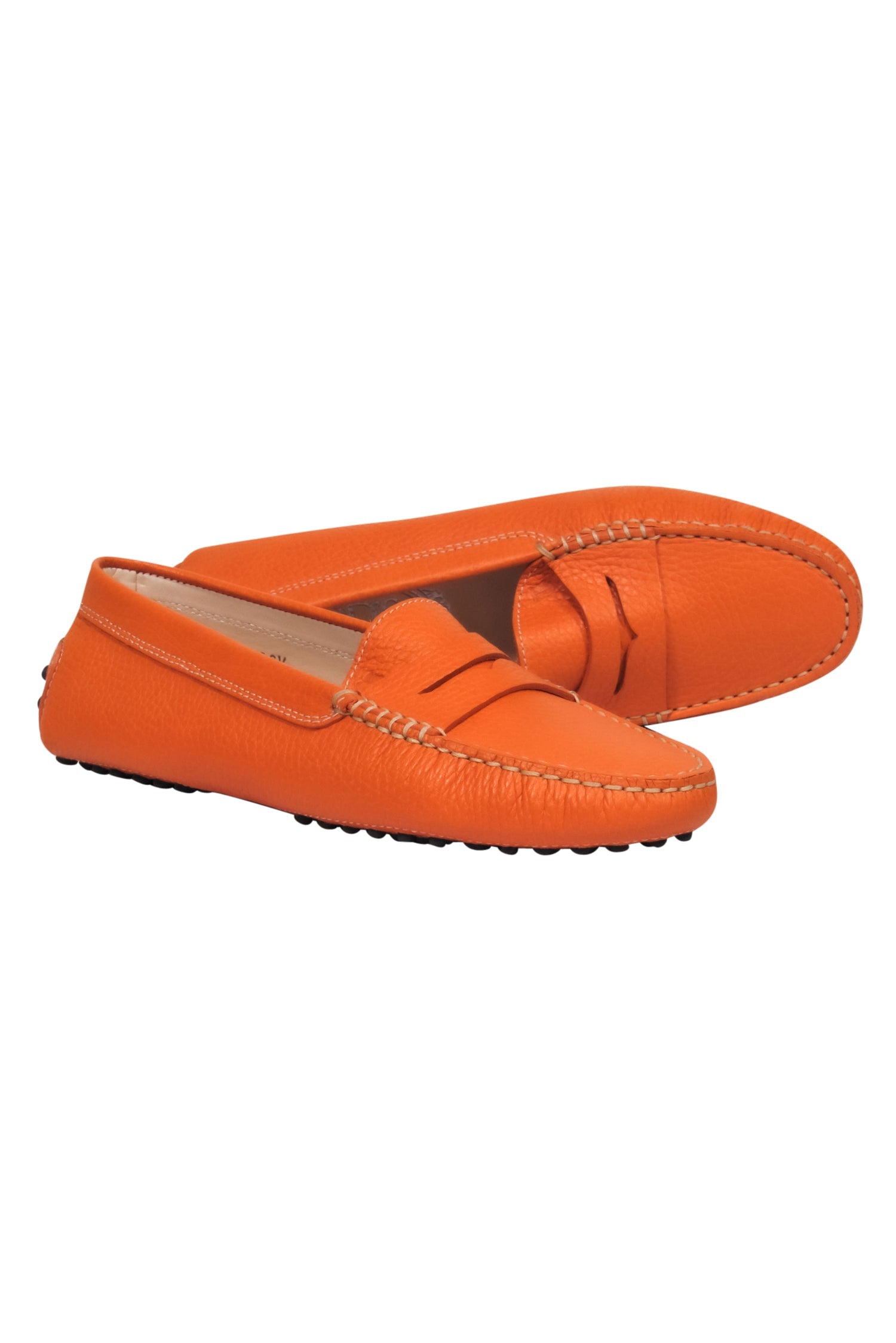 Tod's - Stunning Bright Orange Pebbled Leather Loafers, Size 6.5