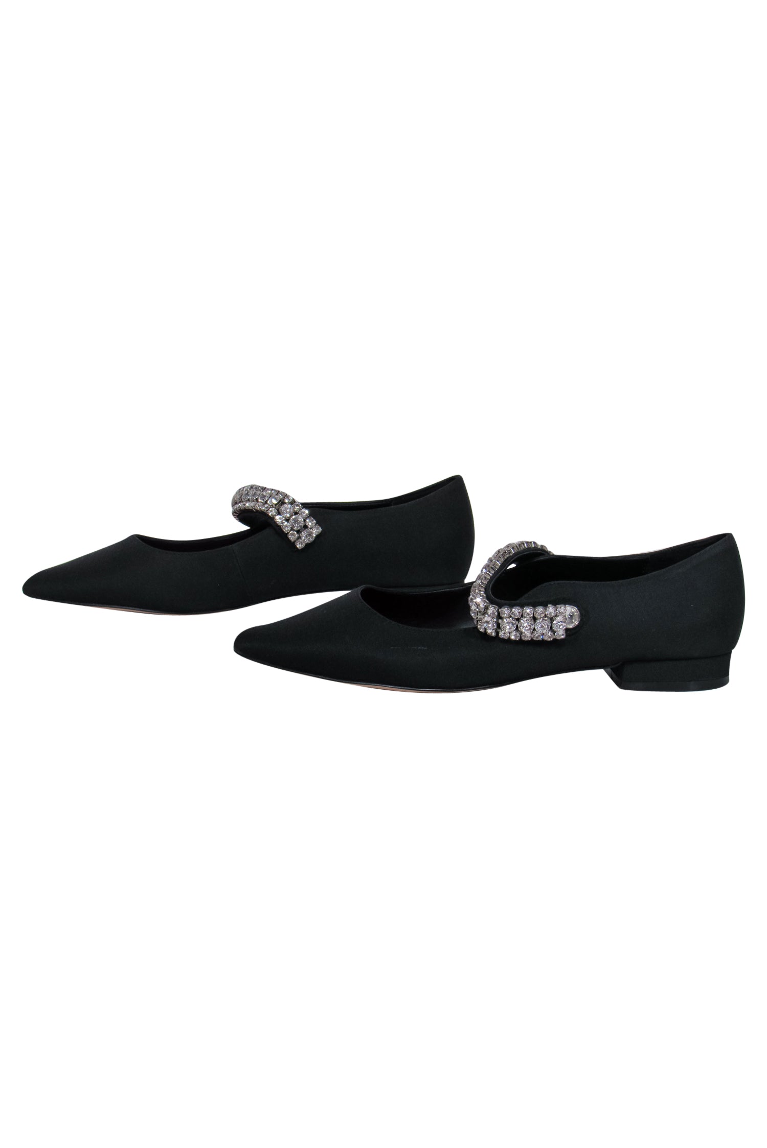 Kurt Geiger Black Rhinestone Strap Pointed Toe Flats - Size 8