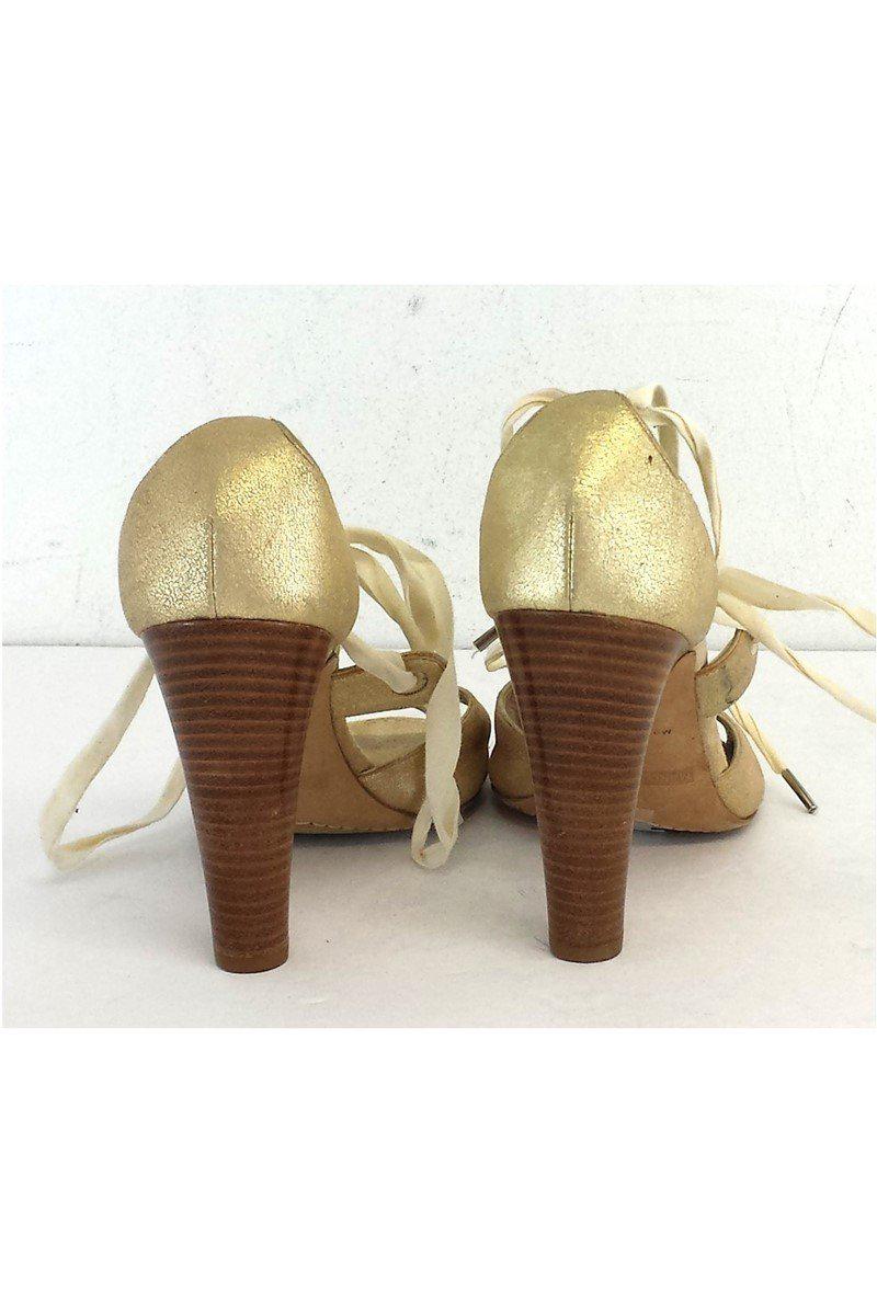 Marc Jacobs Gold Suede Lace-Up Open Toe Heels - Size 8.5 - A Must-Have!