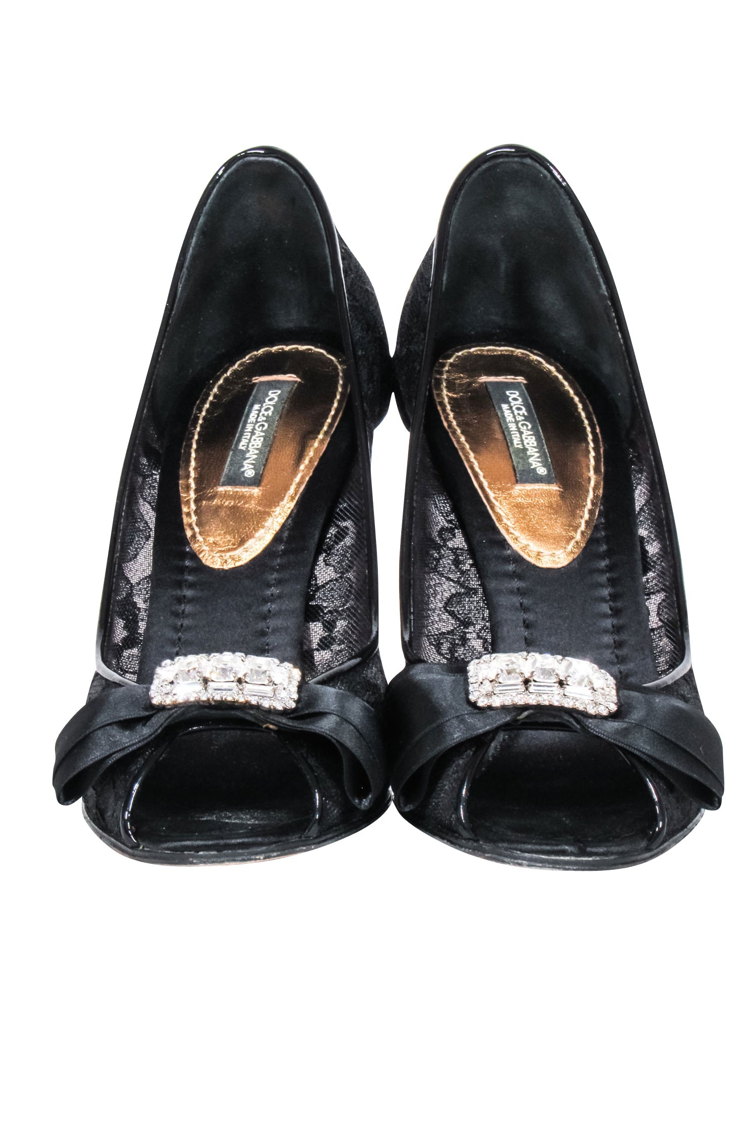 Dolce & Gabbana Black Lace Peep - Toe Pumps with Bow: Party - Ready Size 6.5