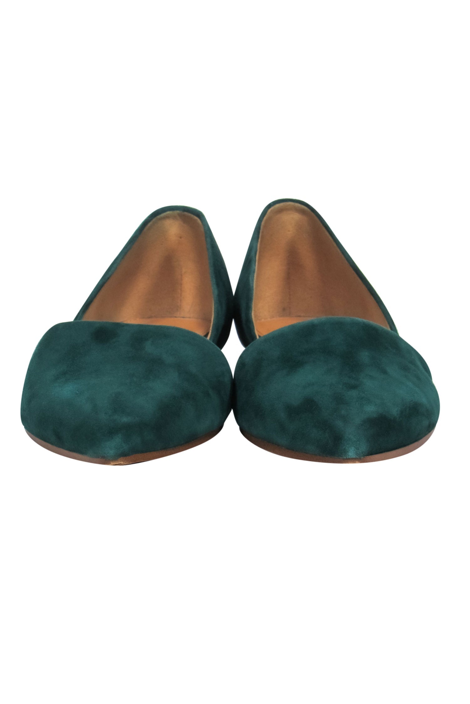 J.Crew Emerald Green Suede Cutout Pointed Toe Flats - Size 6.5 - Timeless Elegance