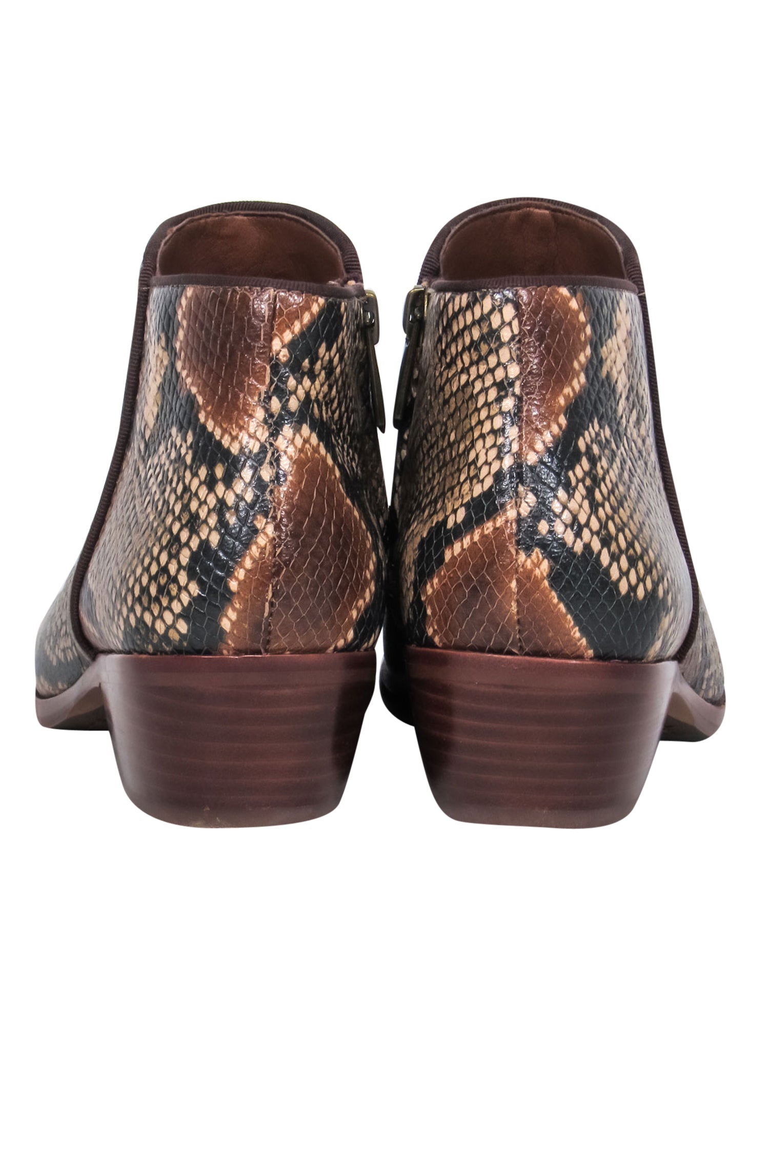 Sam Edelman Snake Print Leather Ankle Booties - Brown, Black & Tan, Size 6