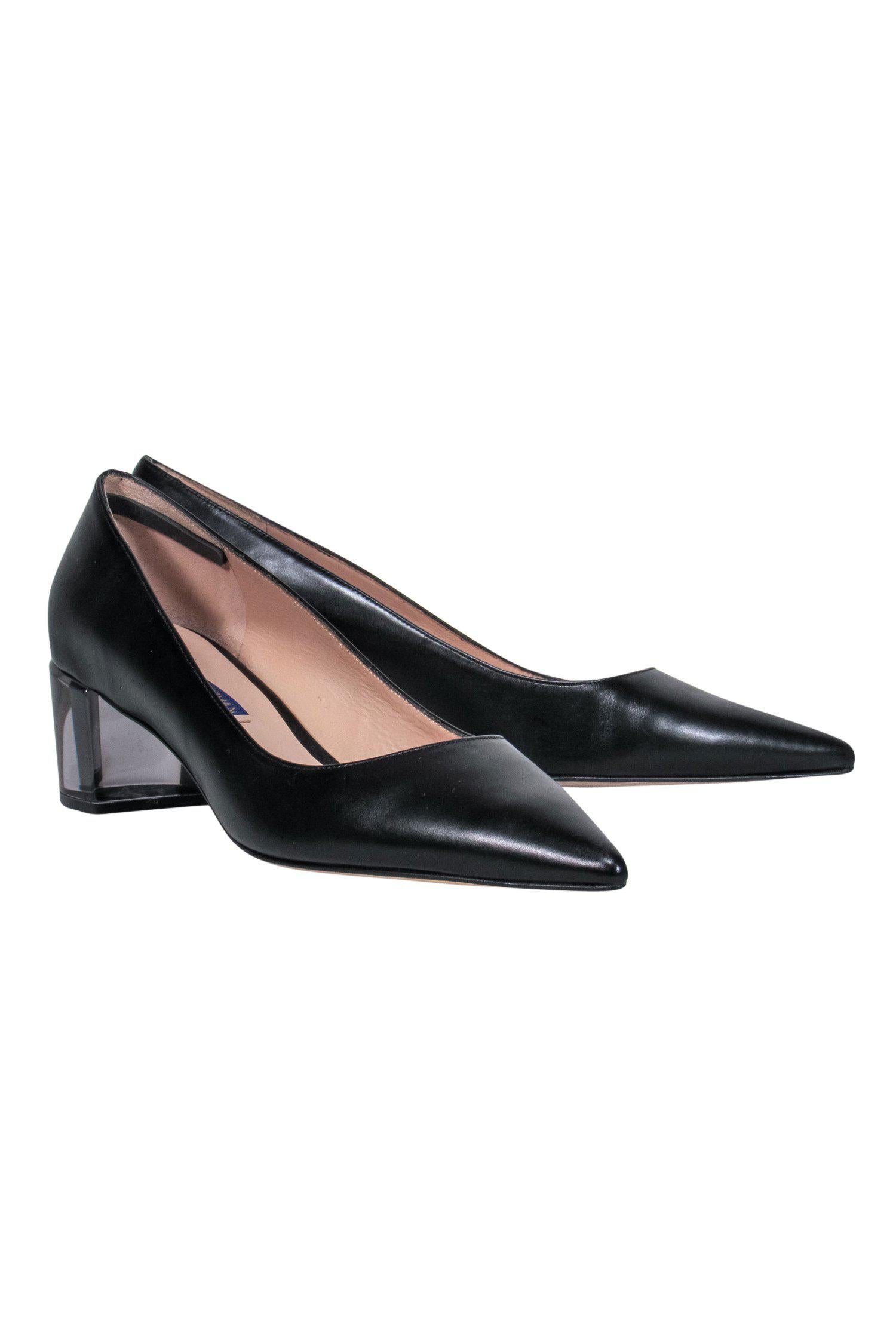Stuart Weitzman Black Leather Pointed Toe Pumps with Lucite Heels - Size 6: A Timeless Must-Have!