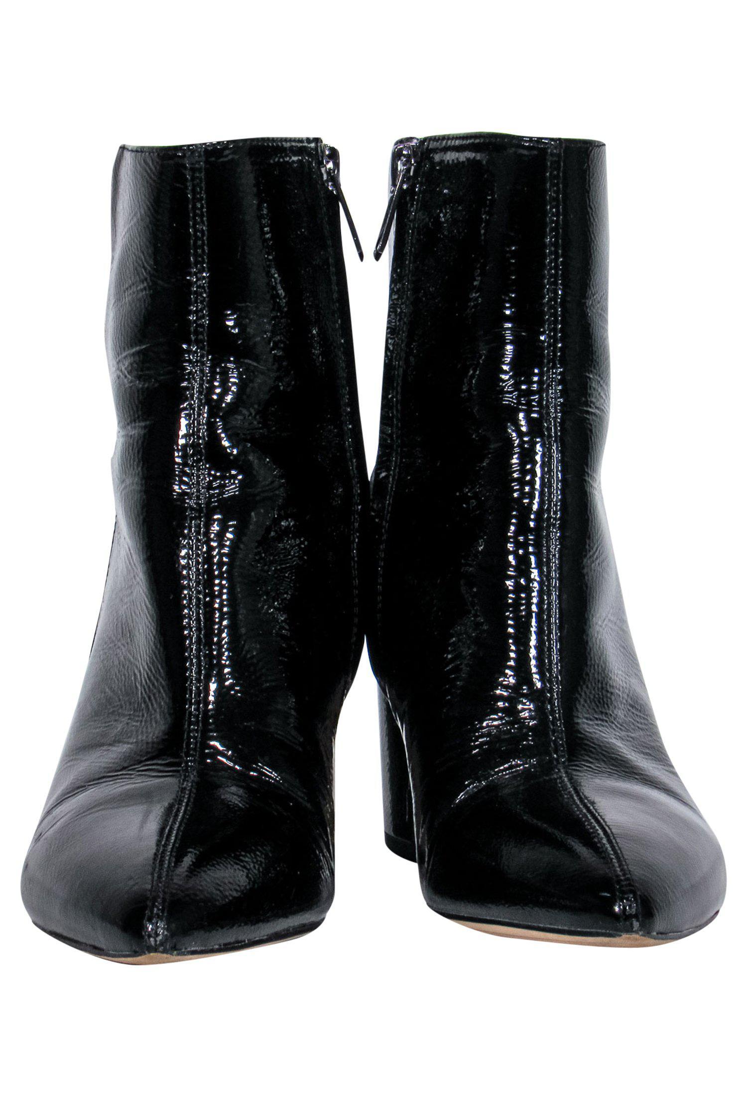 Sam Edelman Black Patent Leather Pointed Toe Heeled Booties - Size 7.5: A Must - Have for Nights Out