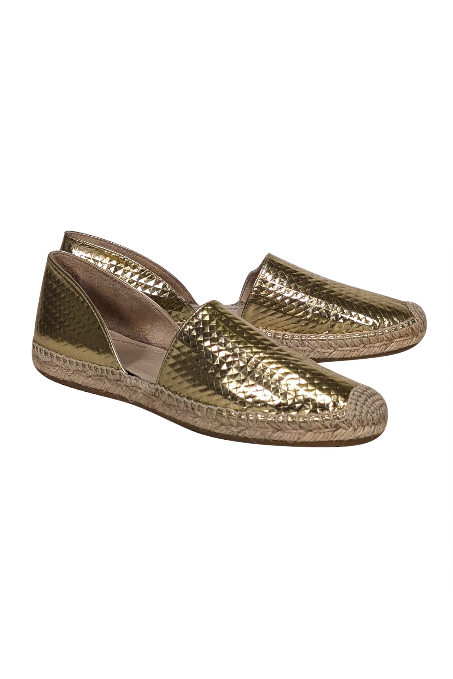 Jimmy Choo Gold Textured Espadrille Flats - Size 7: A Summer Fashion Essential