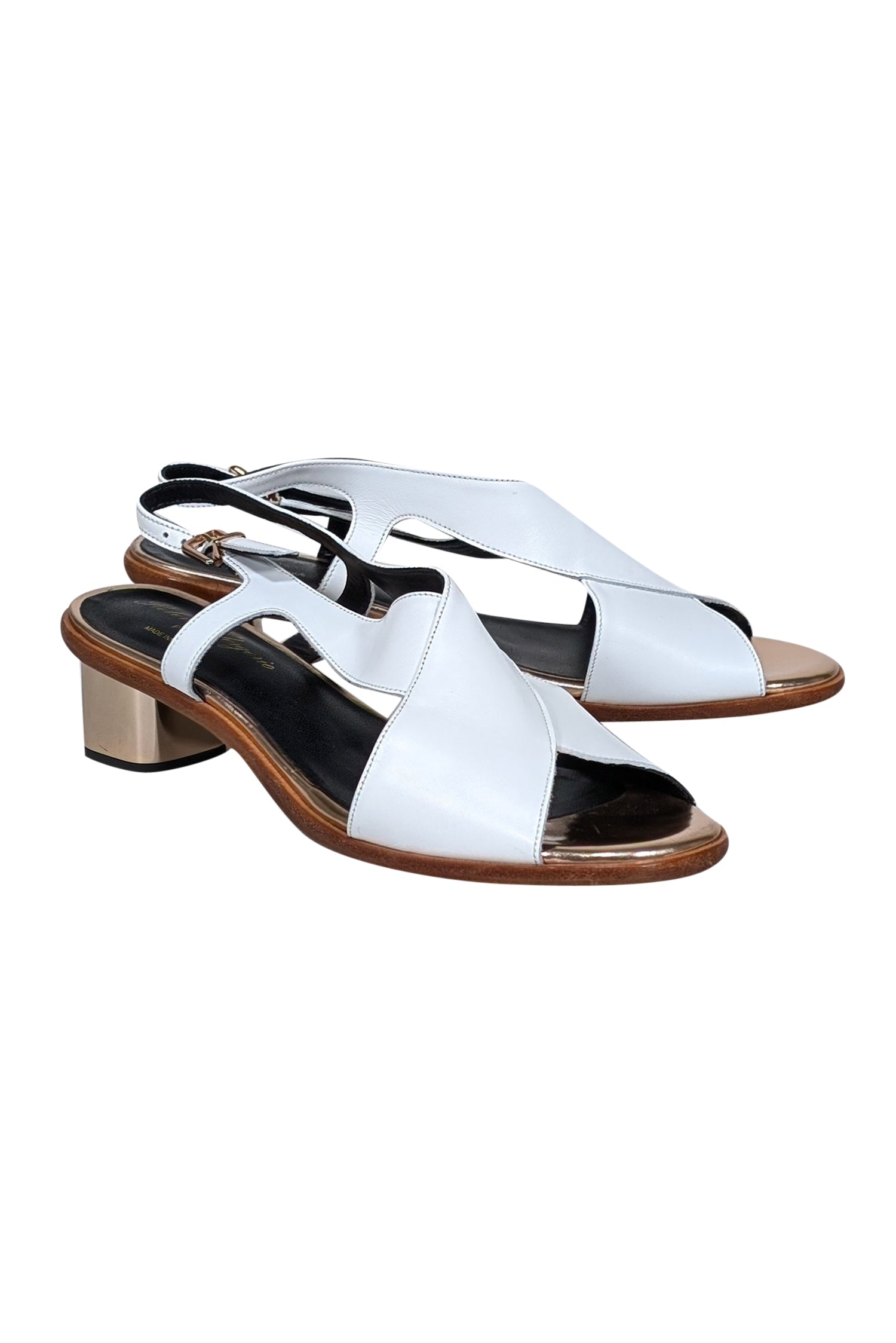 Robert Clergerie - Stunning White Leather Sandals with Rose Gold Trim, Size 8