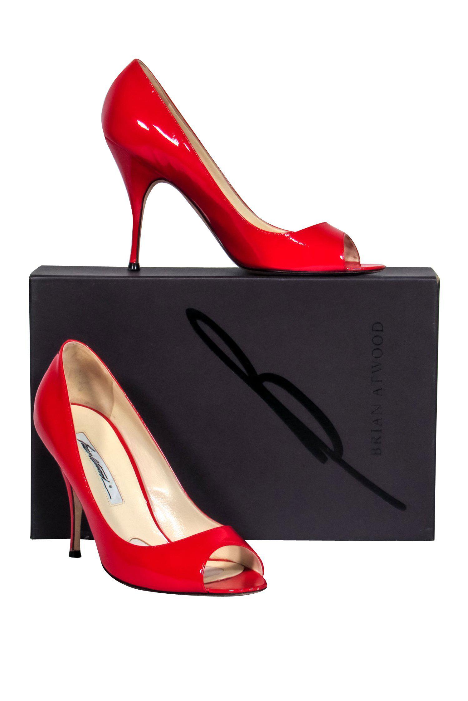 Brian Atwood Red Patent Leather Peep - Toe Pumps: Size 7 Luxury for Your Closet
