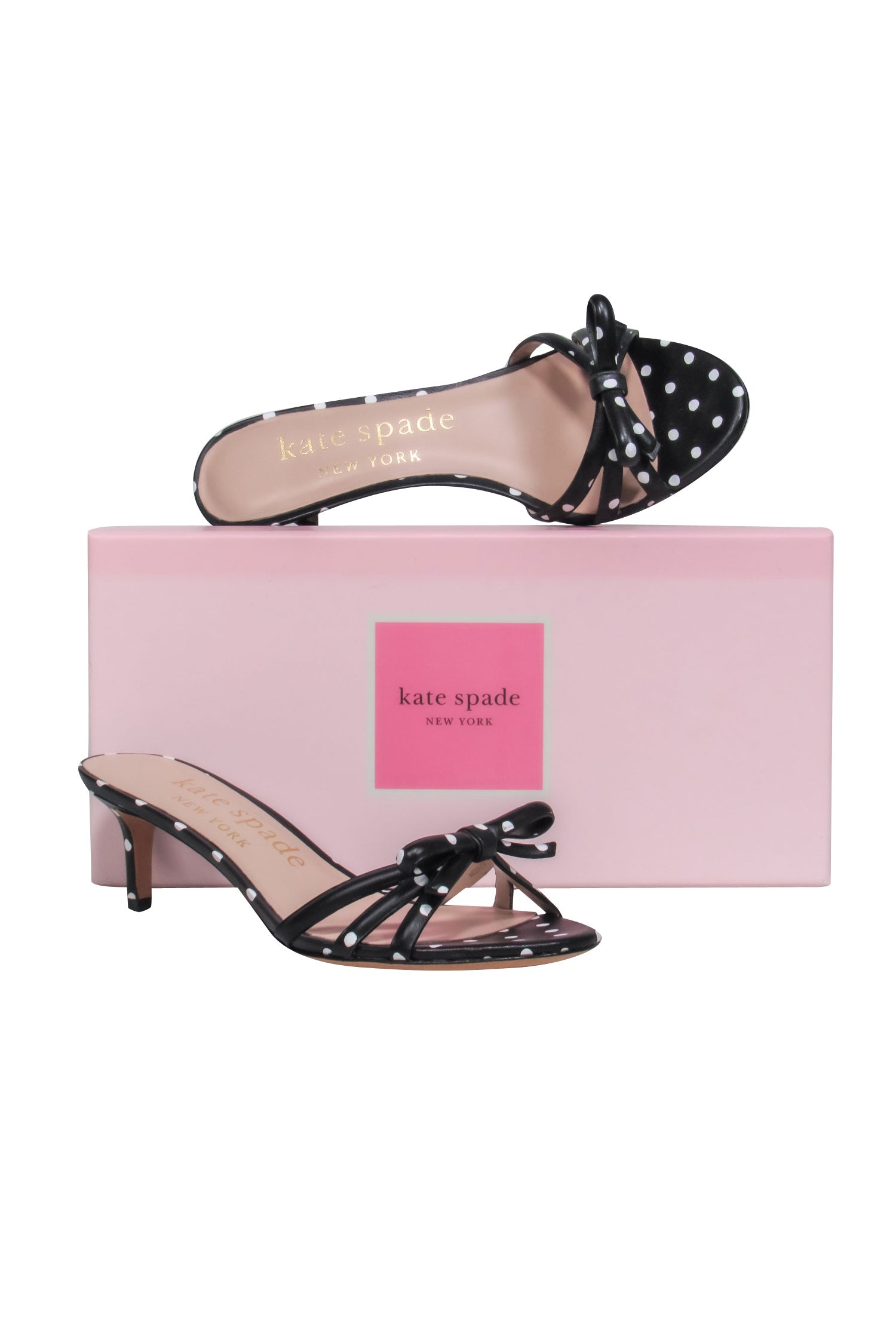 Kate Spade Black & White Polka Dot Leather Kitten Heels with Bows - Size 7.5 - Irresistible!