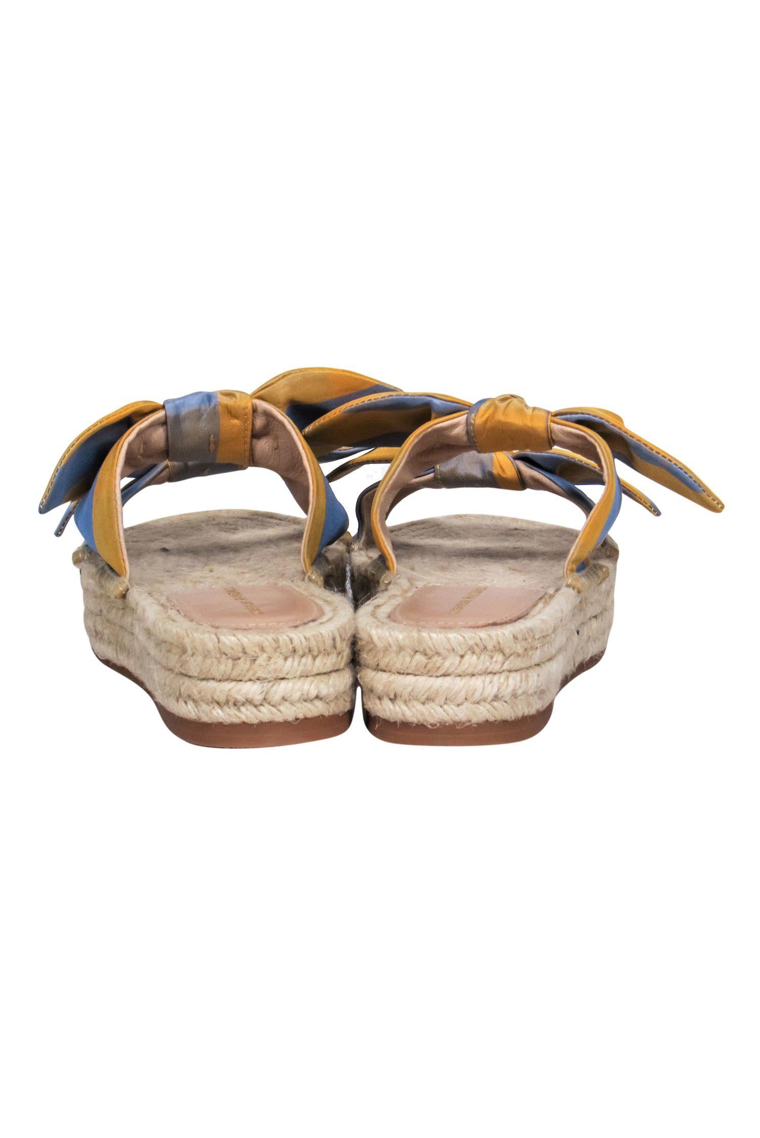 Loeffler Randall - Stylish Yellow & Blue Plaid Espadrille Sandals with Bows, Size 9