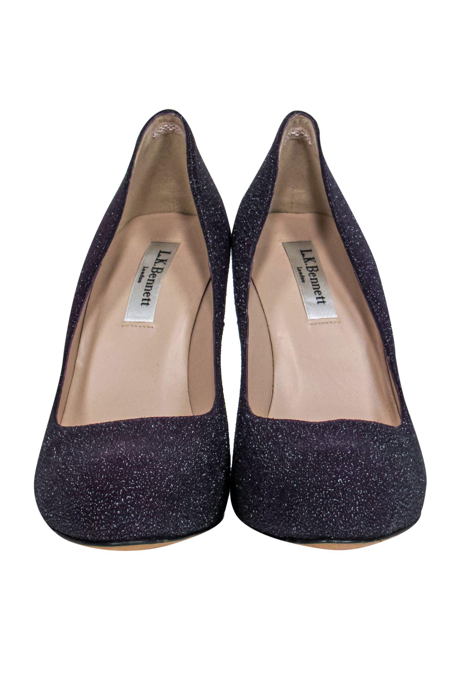 L.K. Bennett Purple Glitter Platform Pumps - Size 8.5 - Party-Ready Glam!
