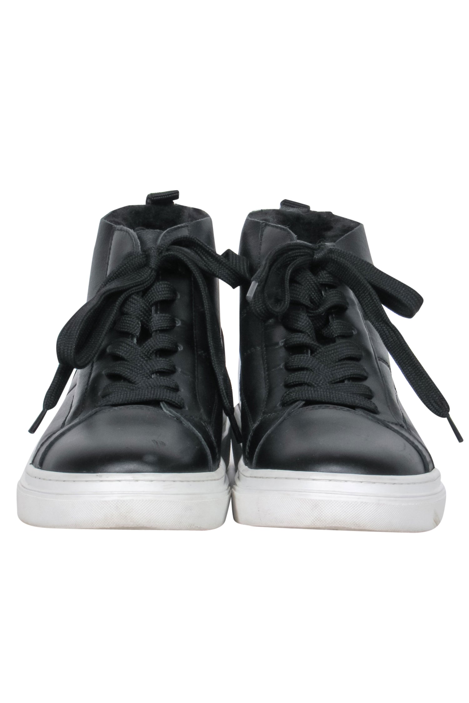 Hogan's Chic Black Leather High-Top Lace-Up Sneakers with Faux Fur Lining, Size 8