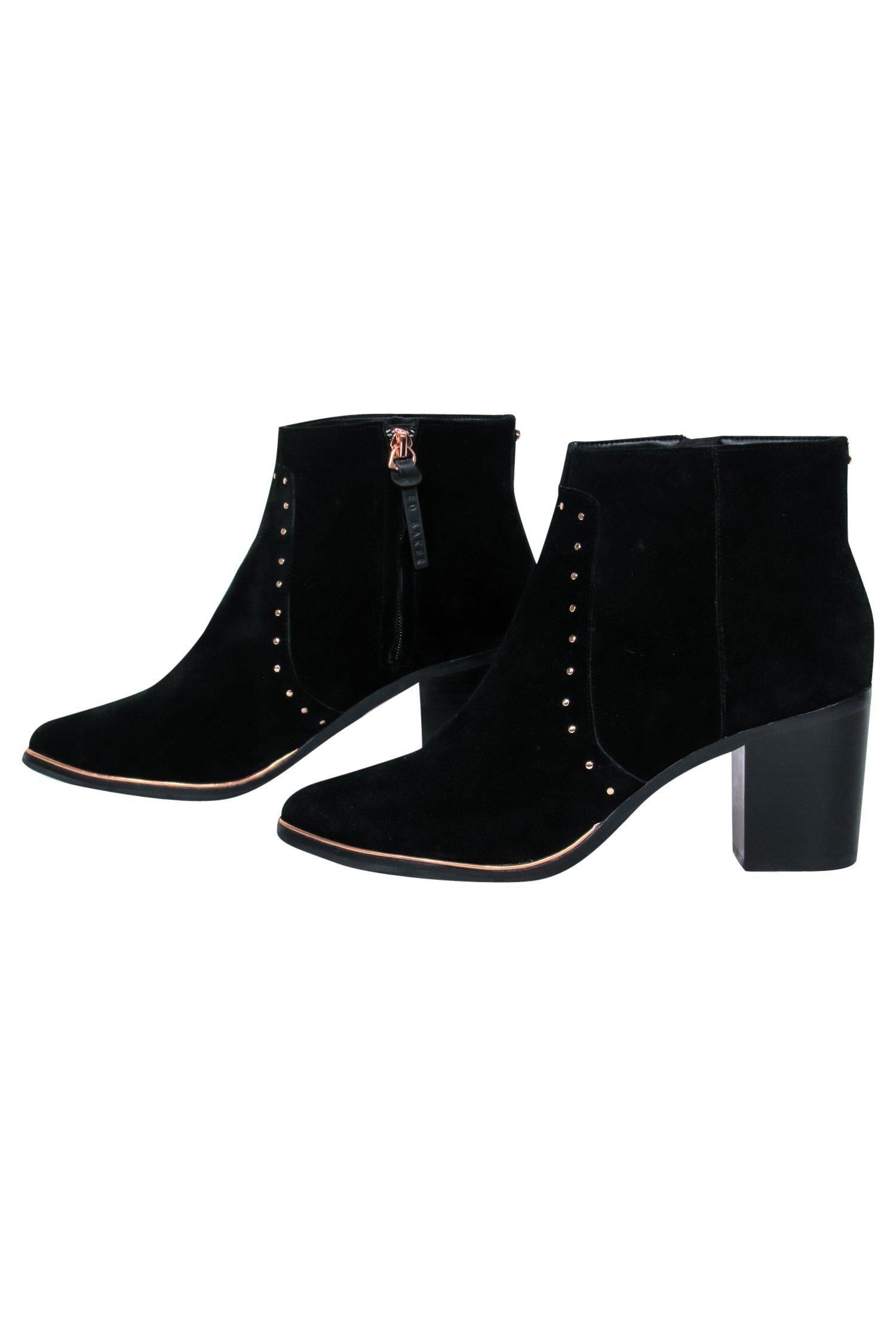 Ted Baker Black Suede Studded Heeled Booties - Size 9.5 - Chic Downtown Style!