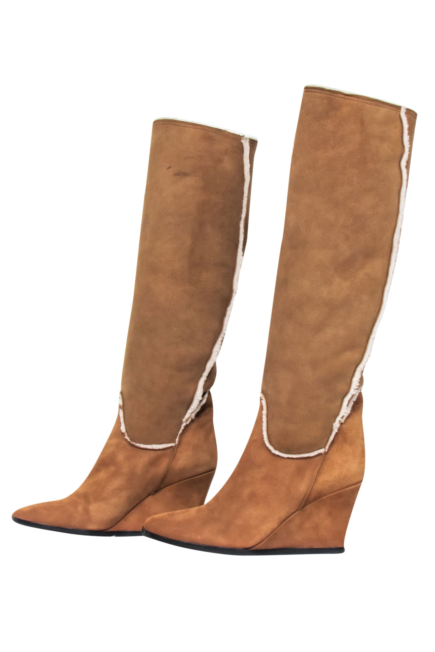 Lanvin Tan Shearling-Lined Wedged Boots - Size 9 - Stay Stylish in the Cold!