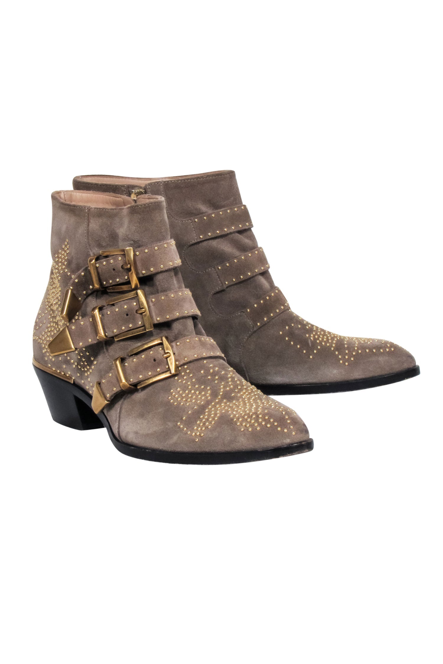 Chloe Taupe Suede Studded Ankle Boots - Size 8.5: Fashion Forward!