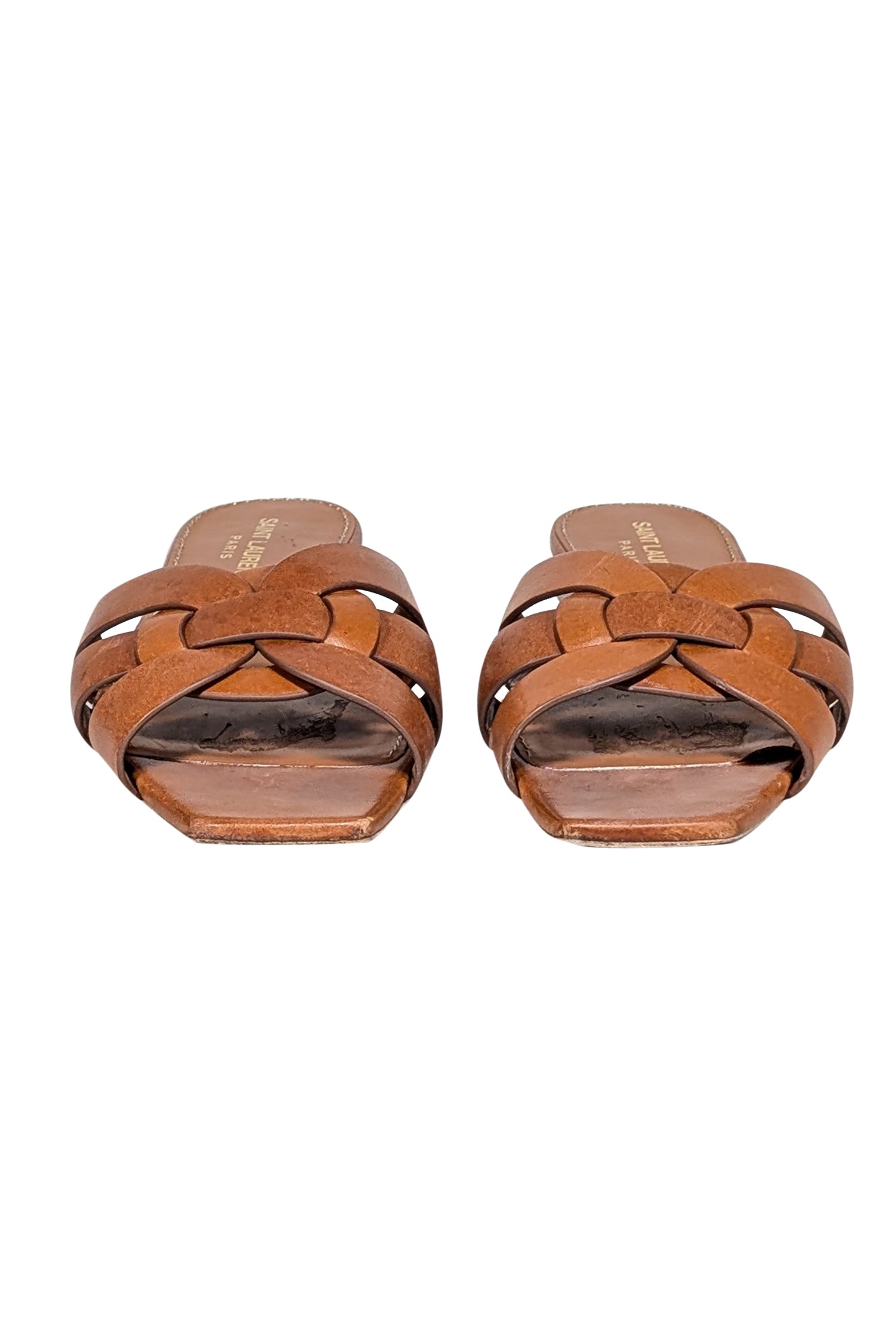 Yves Saint Laurent Tan Tribute Woven Leather Slides - Size 8.5: Elevate Your Summer Style!