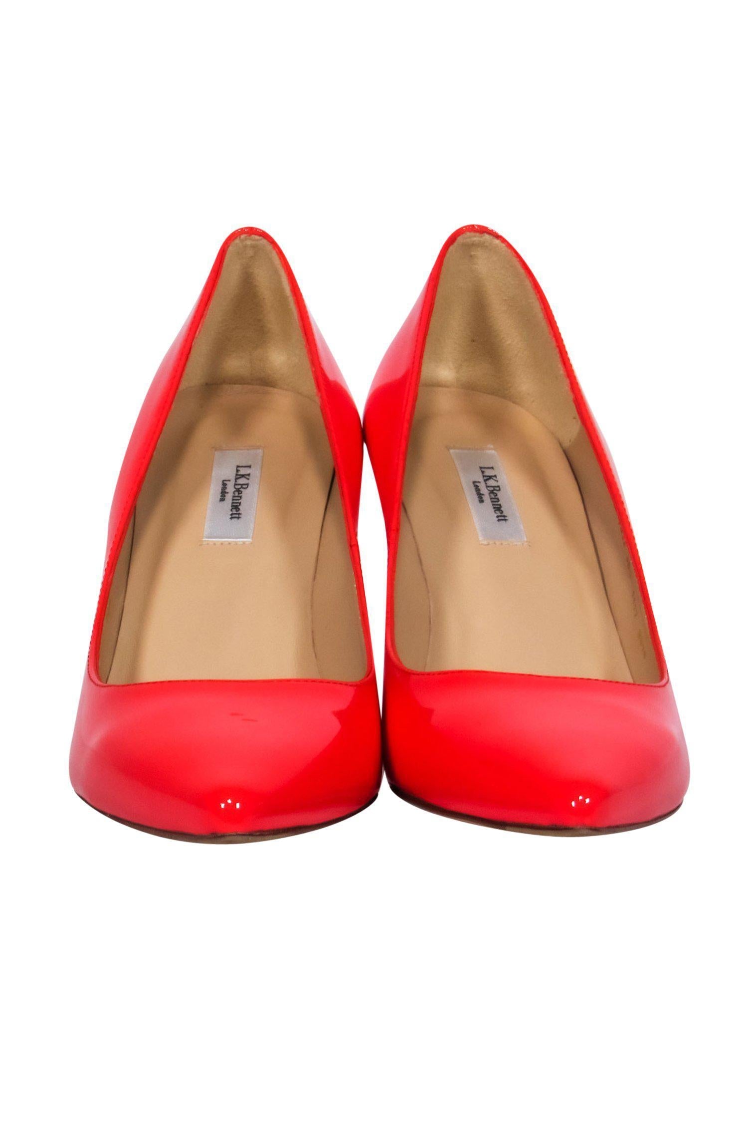 L.K. Bennett Coral Patent Leather Pointed Toe Pumps - Size 7.5 - Make a Nighttime Statement!