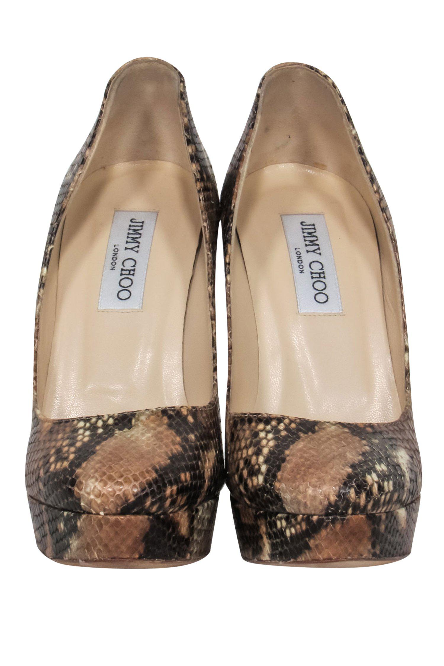 Jimmy Choo Tan Snakeskin Platform Pumps - Size 8.5: Unleash Your Fierce Style!