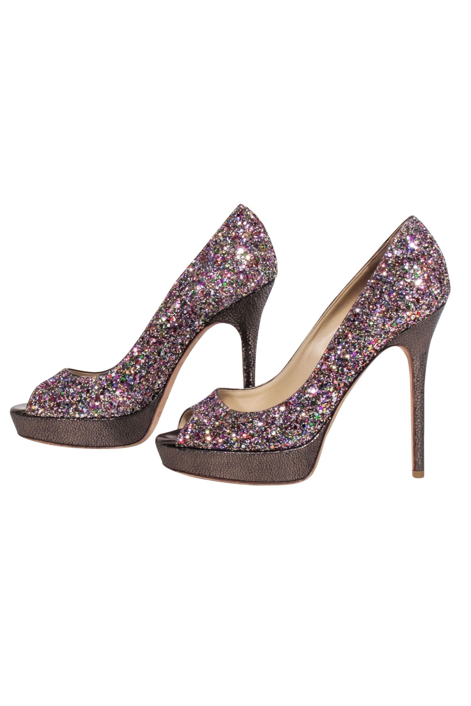 Jimmy Choo Pink & Multi - Color Glitter Peep - Toe Pumps: Size 8 Party Glam