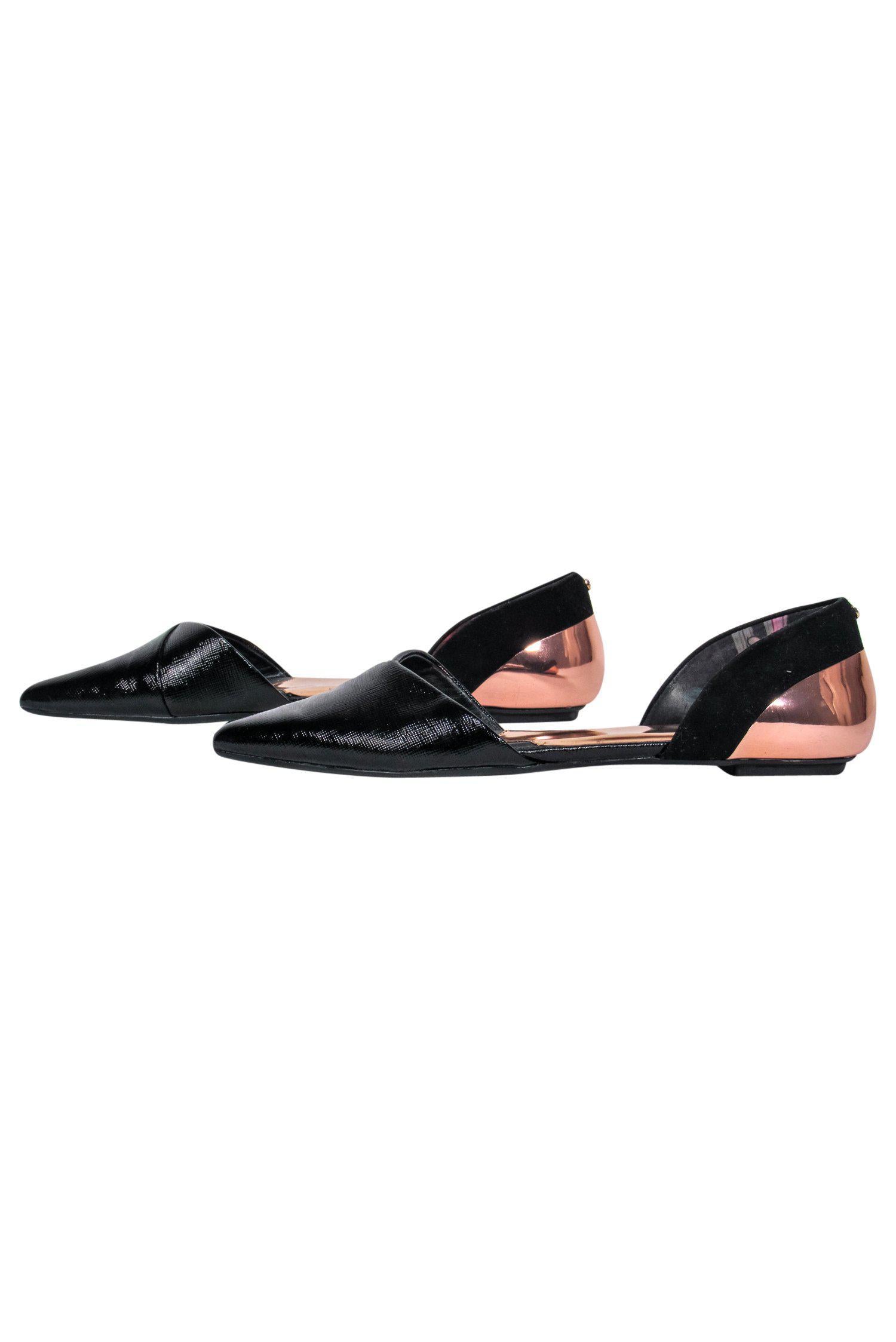Ted Baker Rose Gold Textured Pointed-Toe Black Flats - Size 7