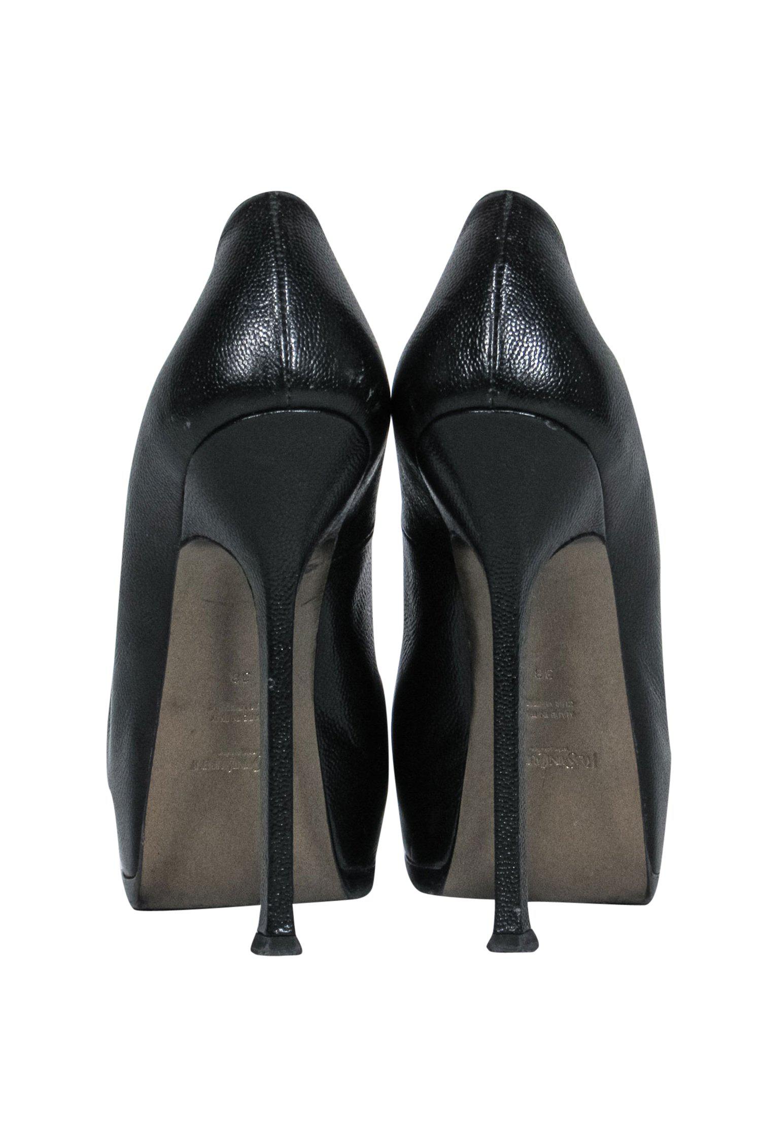Yves Saint Laurent Black Leather Platform Stilettos - Size 8: Glam Up Your Look!