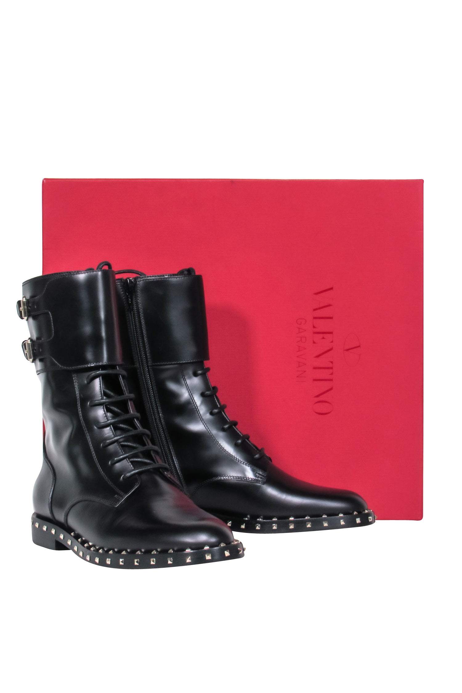 Valentino Black Studded Trim Combat Boots - Size 6.5: The Ultimate Style Statement