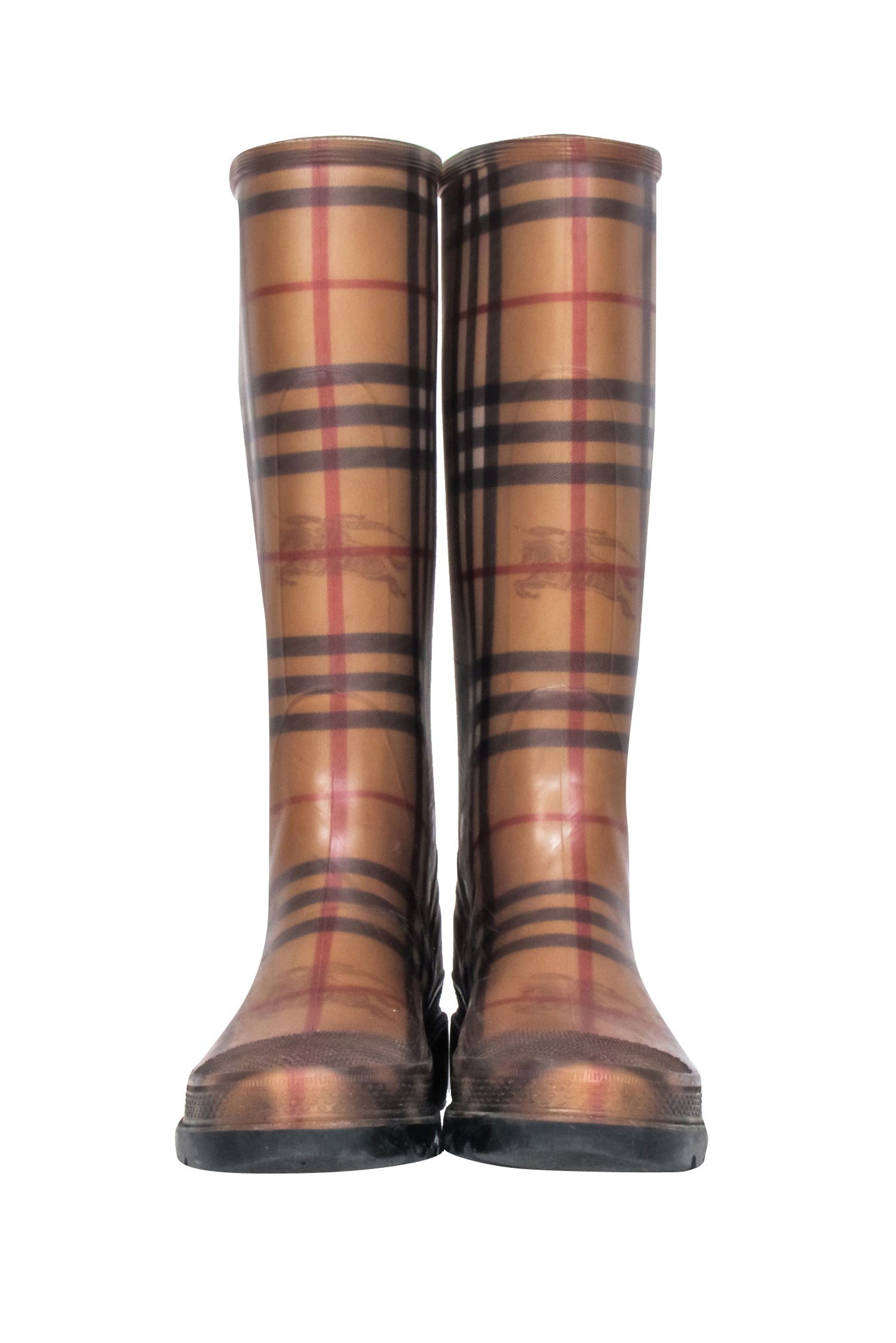 Burberry - Stylish Beige Signature Plaid Rubber Rainboots, Size 6
