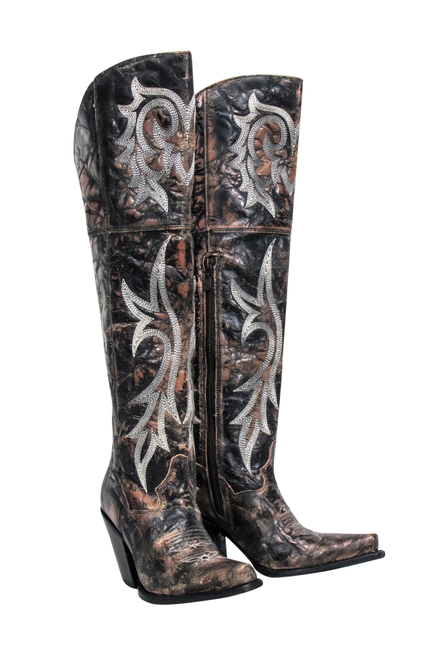Dan Post Brown & Black Crackle Jilted Tall Boots - Size 9: Rodeo-Ready Style!
