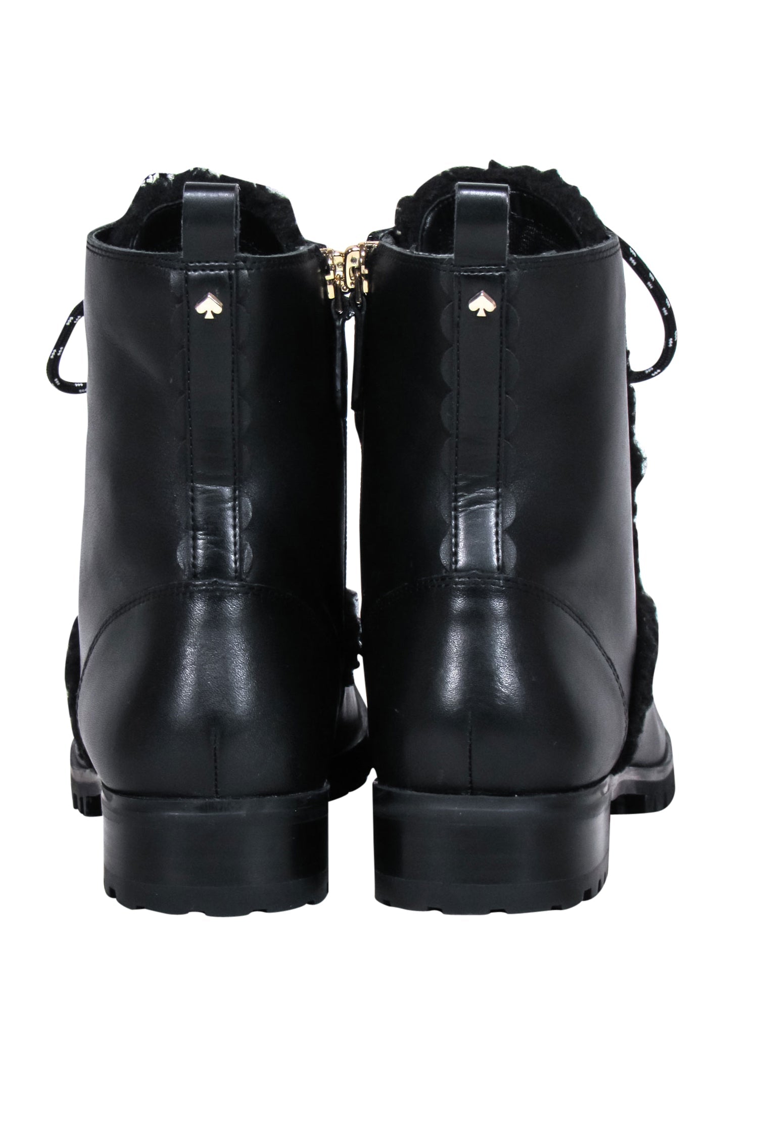 Kate Spade Black Leather Shearling Trim Combat Boots - Size 8.5