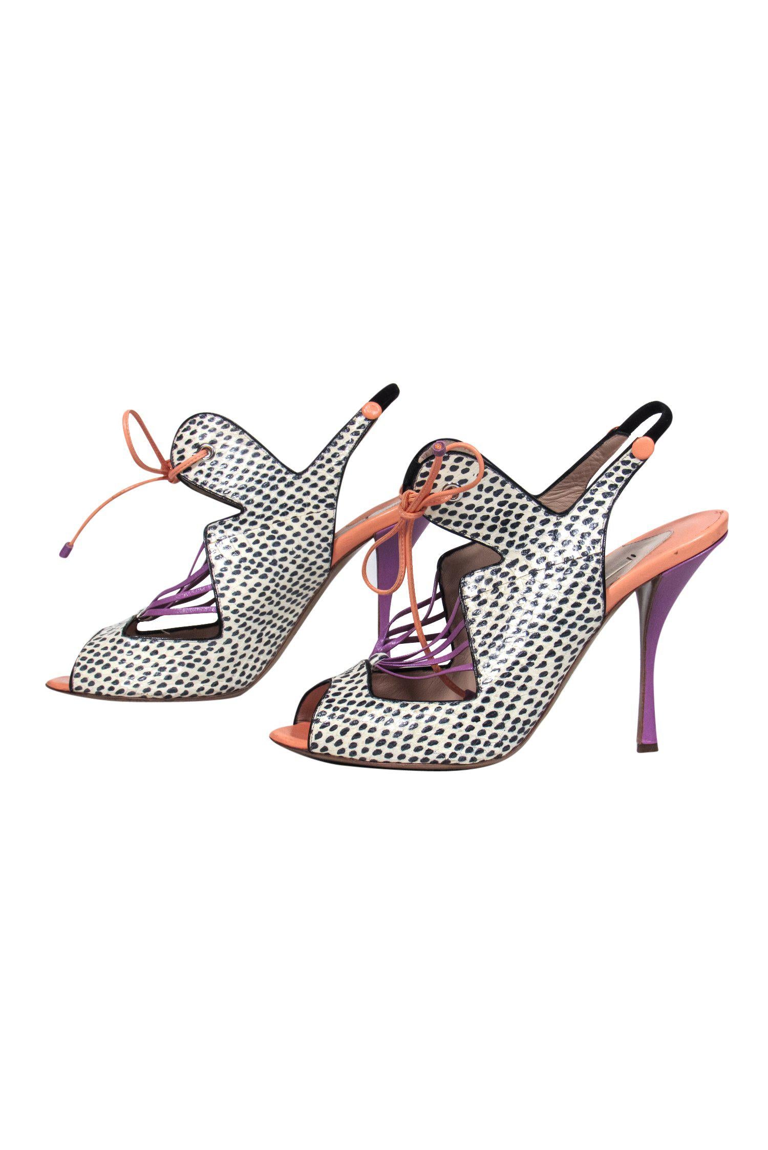 Nicholas Kirkwood - Stunning Orange & Purple Polka Dot Lace - Up Heels in Size 6.5