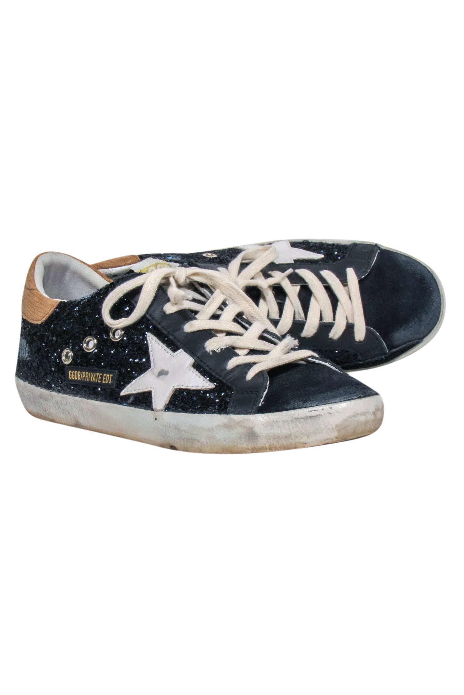 Golden Goose Navy Glitter & Suede Toe Sneakers with White Star - Size 9 - Make a Fashion Splash!