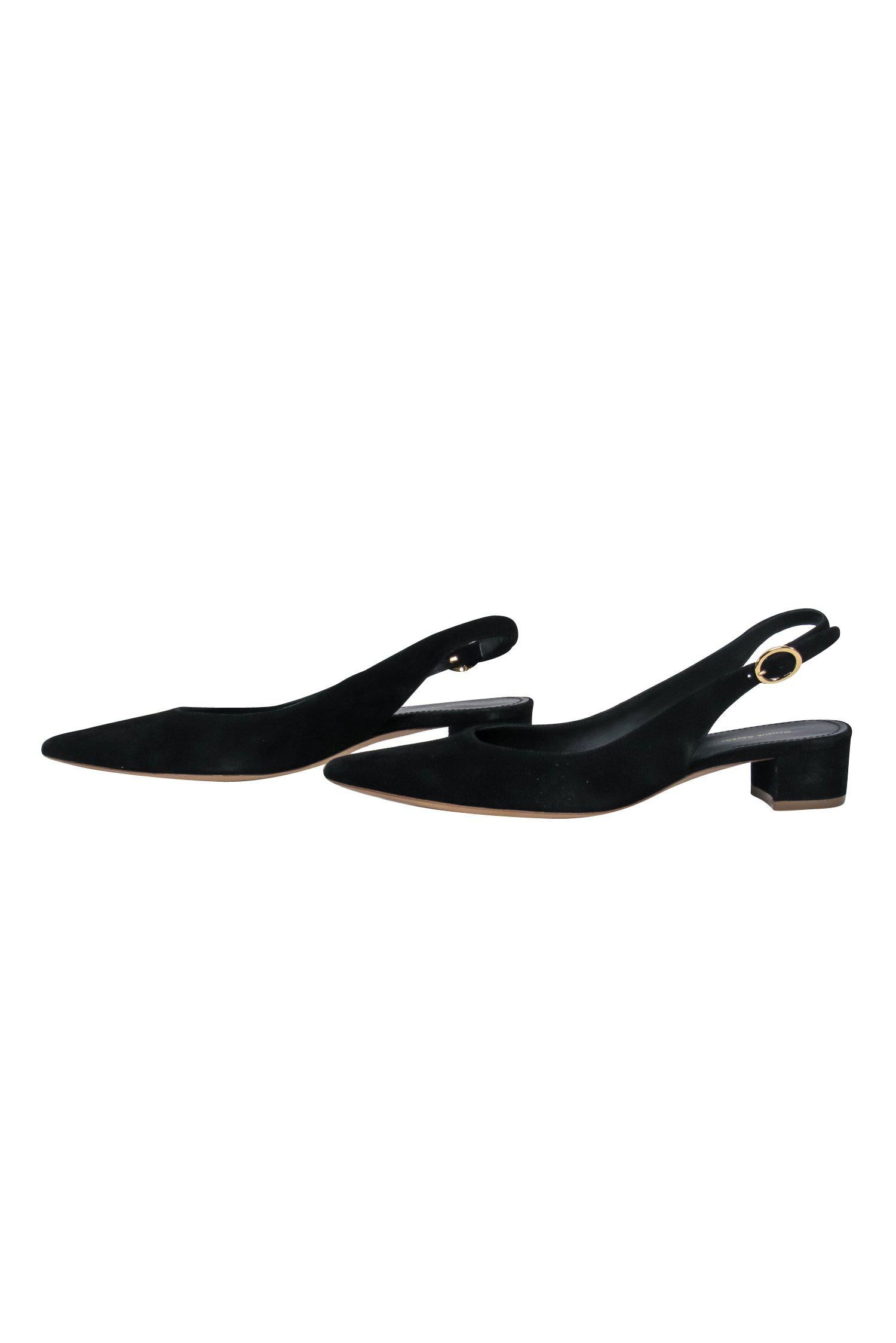 Mansur Gavriel's Stunning Black Suede Pointed Toe Slingback Kitten Heels - Size 6